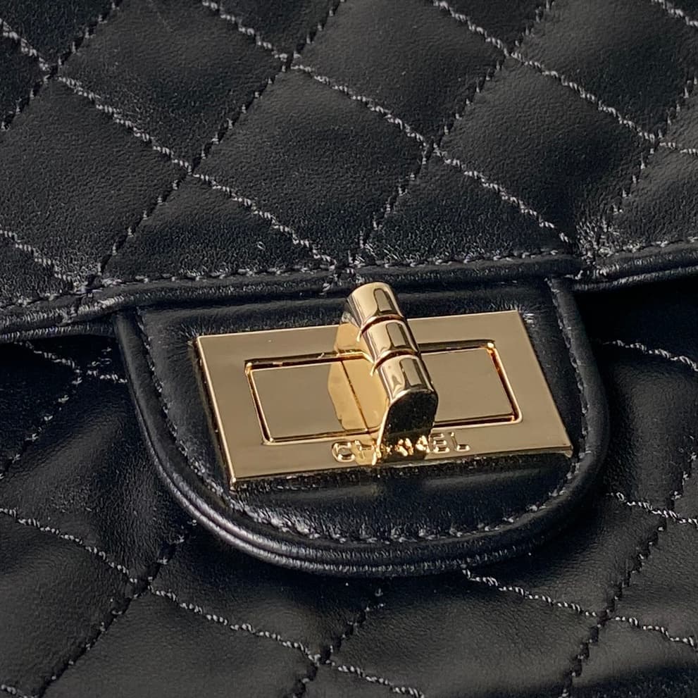 CHANEL Large 2.55 Handbag Aged Calfskin & Gold-Tone Metal Black & Burgundy A37587 A