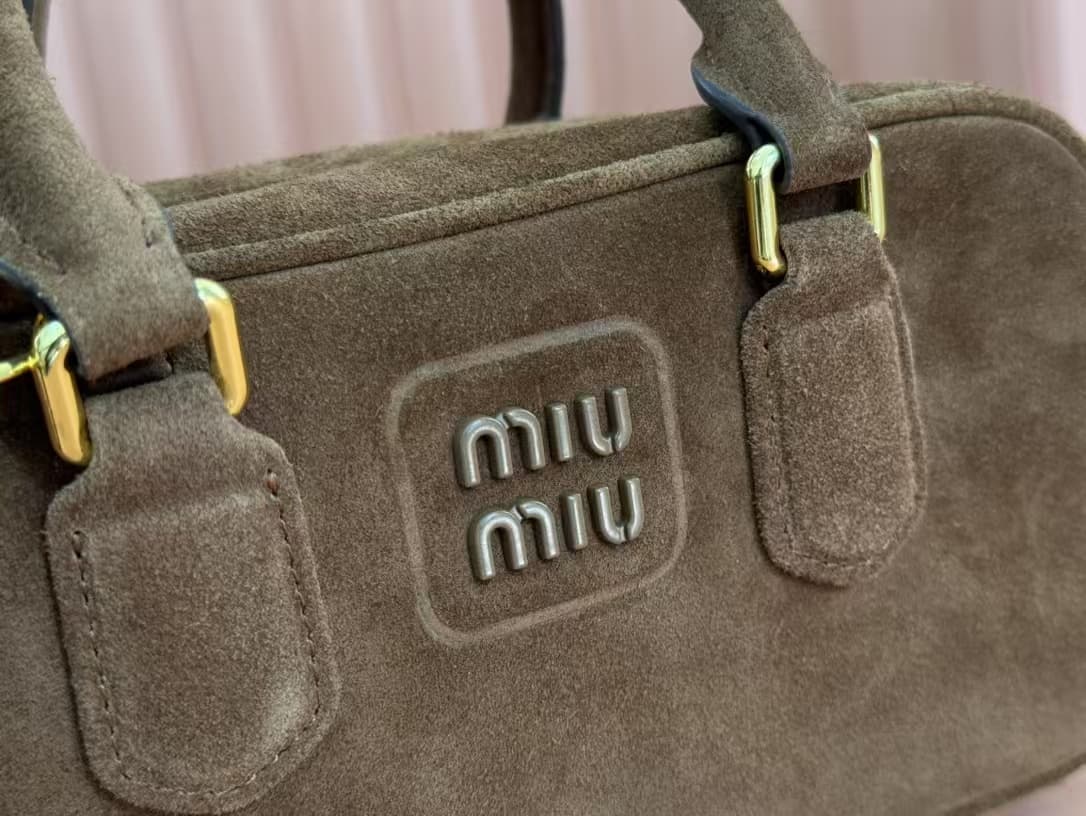 Miu Miu Arcadie padded suede top-handle bag High
