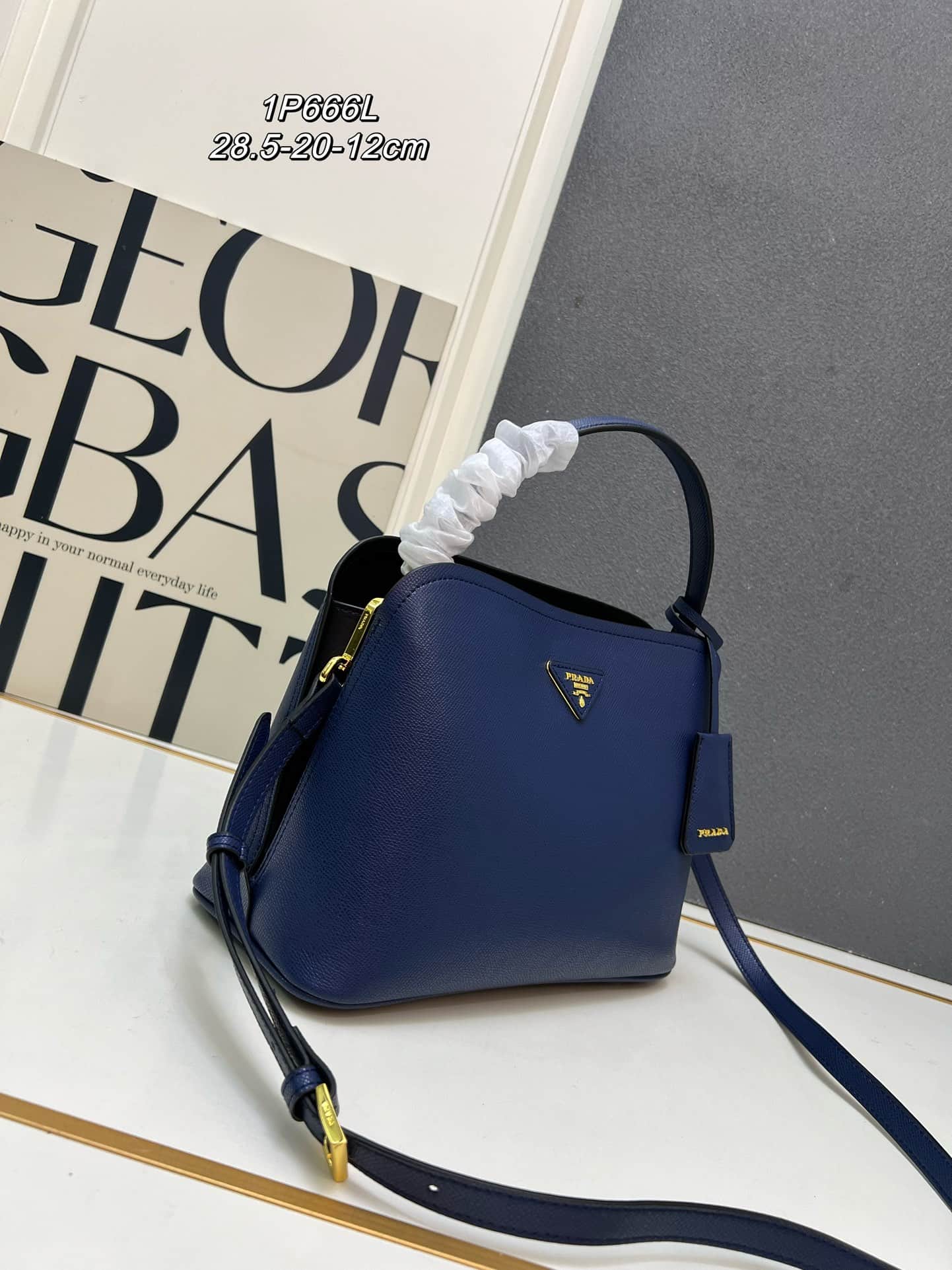 Prada Saffiano Leather Matinée Handbag Blue