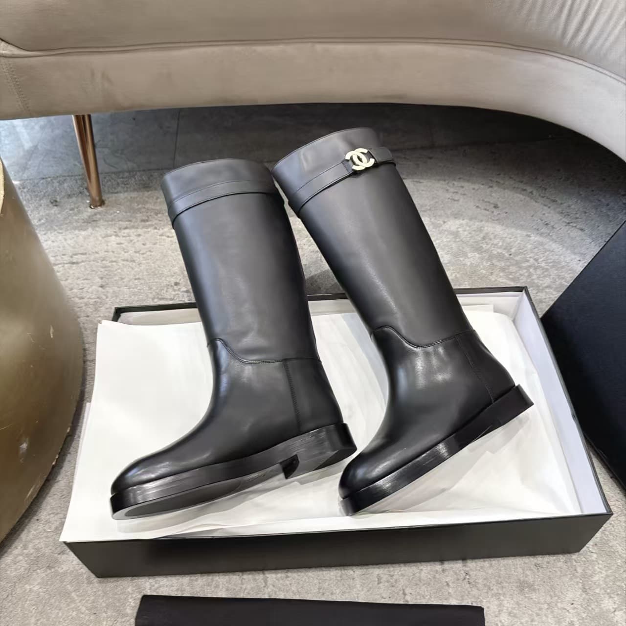 Chanel Black Calfskin Boots