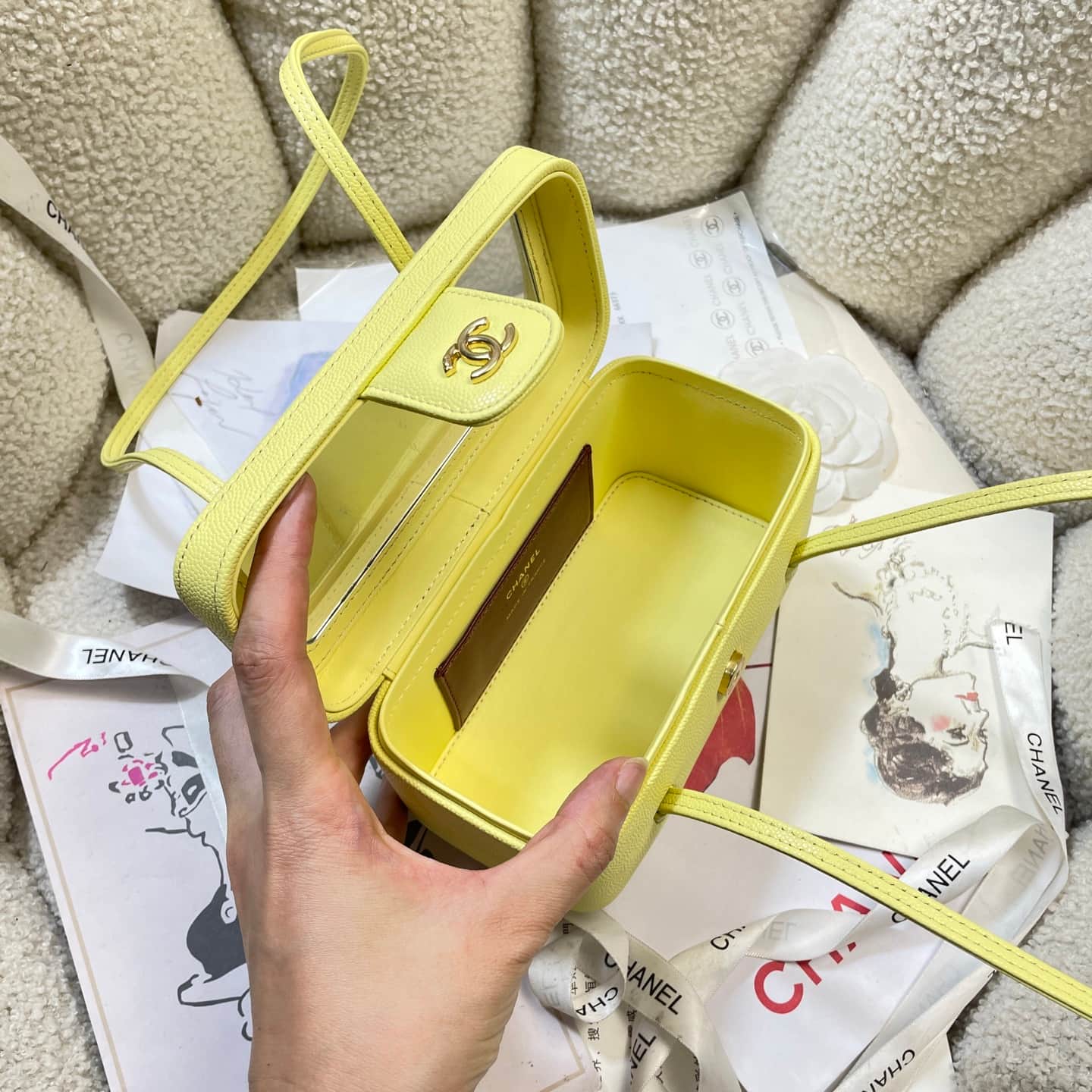 Chanel Long Vanity with Leather Strap Grained Shiny Calfskin & Gold-Tone Metal Yellow AP5067 A
