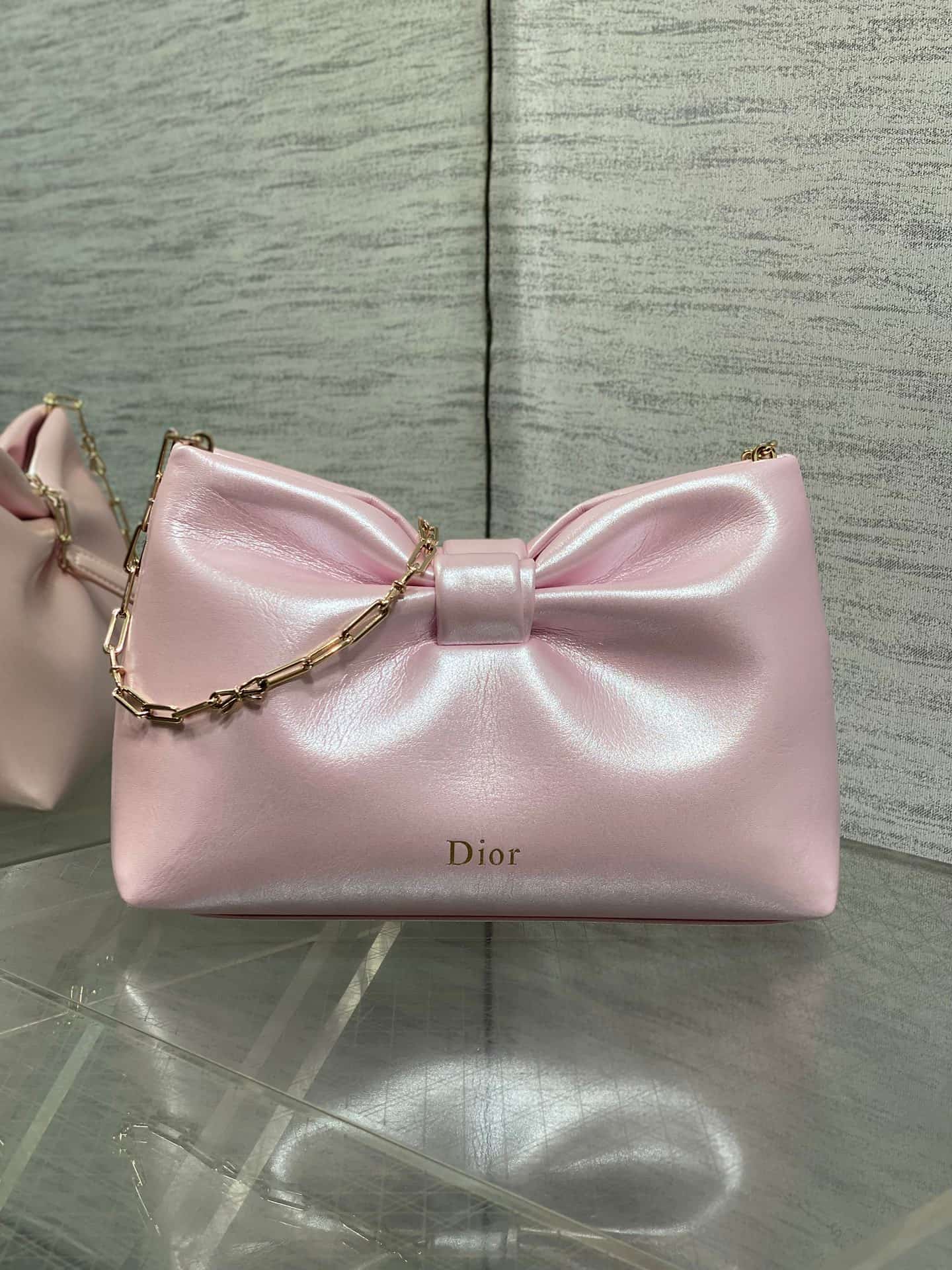 Small Dior Bow Bag Pink Leather High