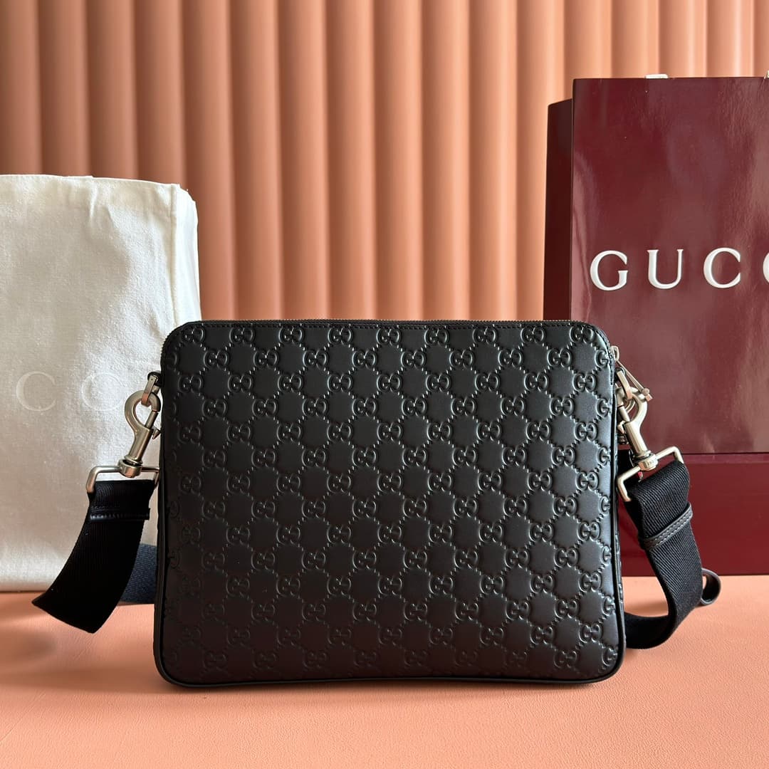 Gucci GG Emblem medium crossbody bag Black embossed GG smooth leather 850214 High