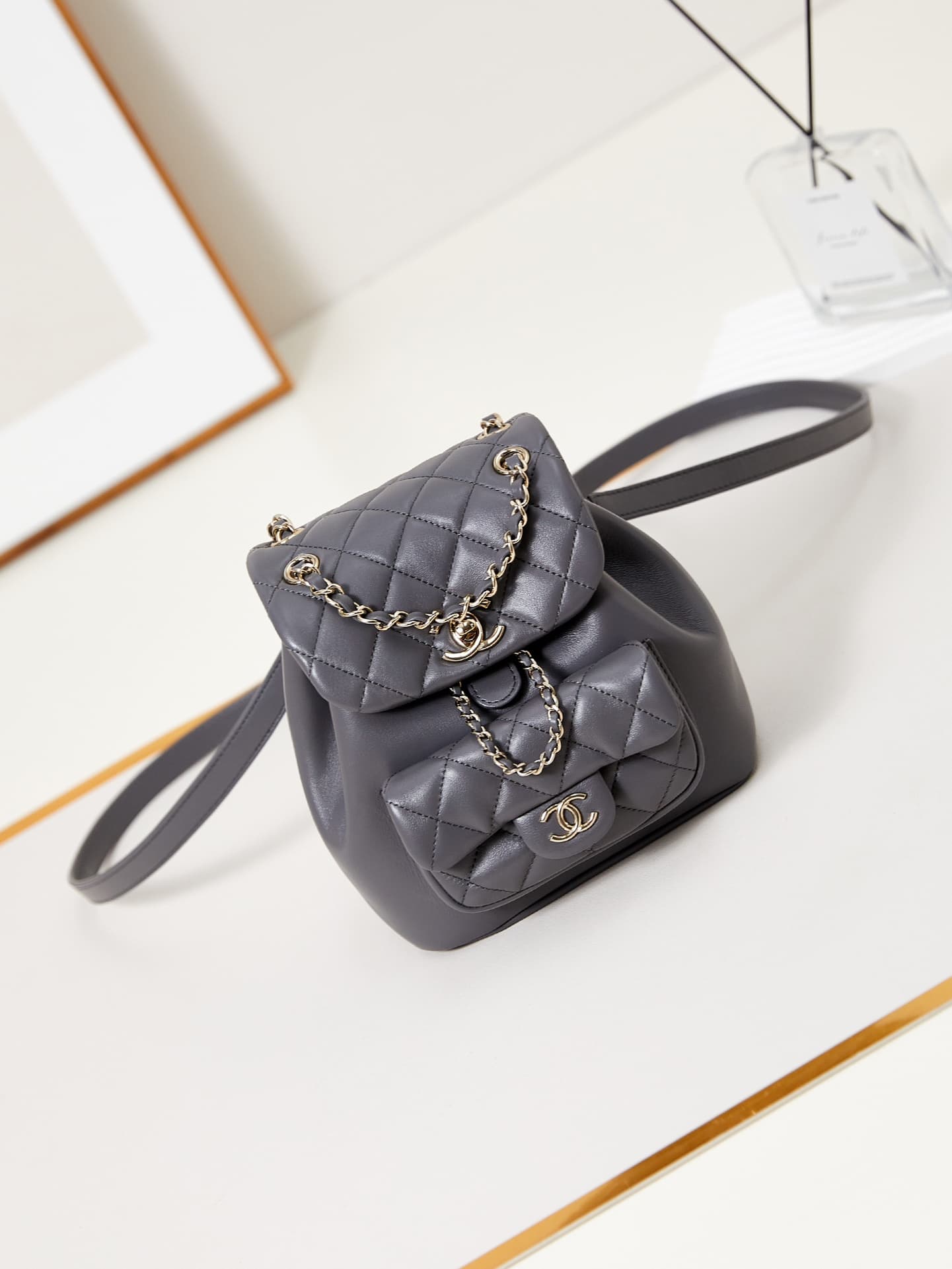 Chanel Small Quilted Duma Backpack Lambskin AS2908 Dark Grey A