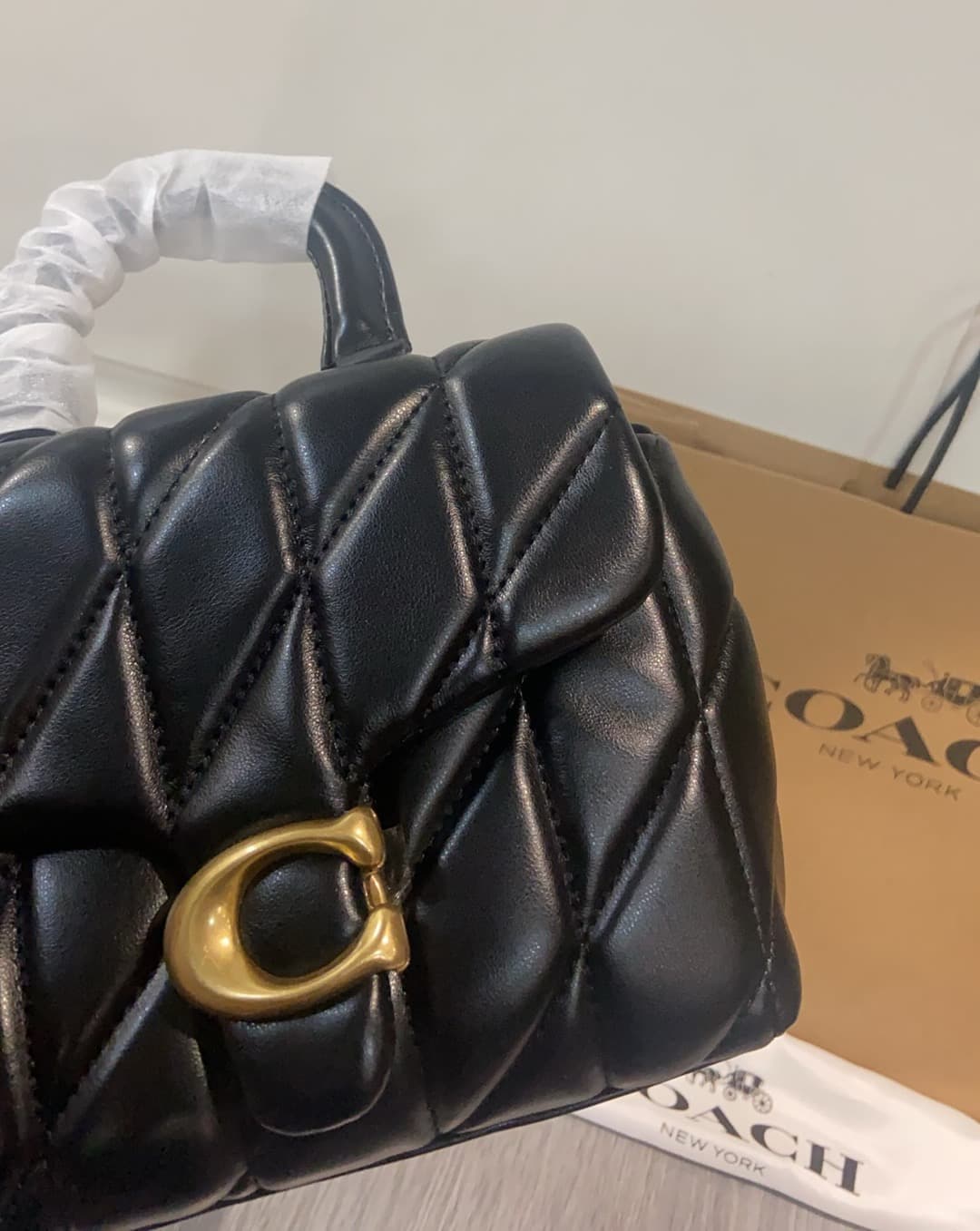 COACH Tabby Top Handle Bag With Quilting Black High