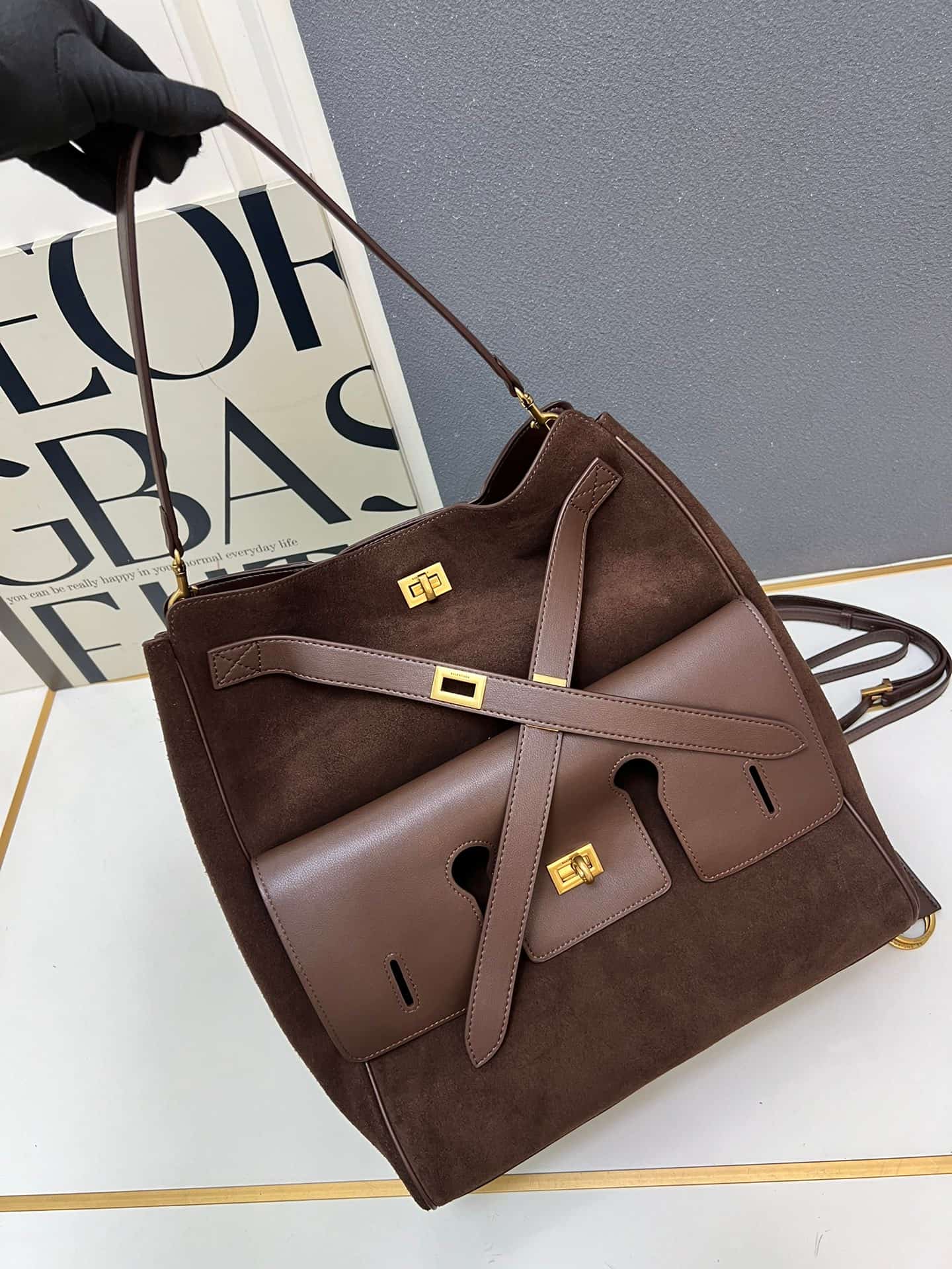 Balenciaga Bel Air Carry All Bag in brown suede and leather 1W8806 High