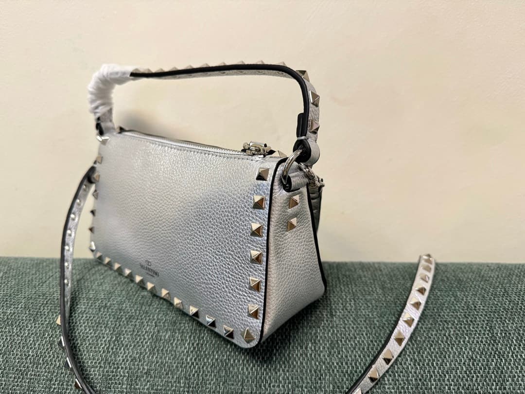 Valentino Garavani Mini Rockstud crossbody bag in metallic silver High