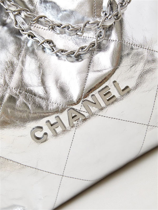 Chanel 22 SMALL HANDBAG Metallic Calfskin & Silver-Tone Metal AS3260 Silver A