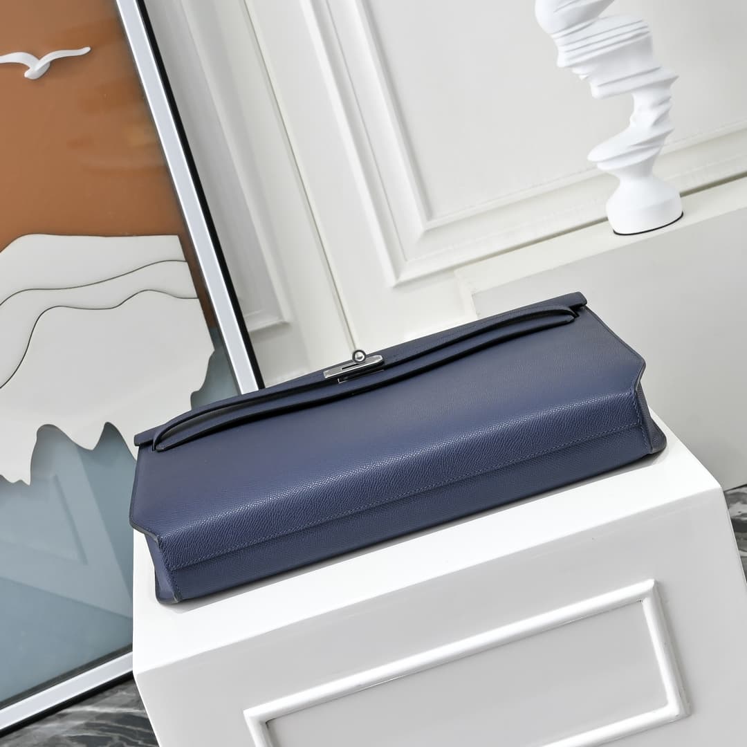 Hermes Kelly depeches Epsom 36 briefcase In Navy blue Silver Metal CalfskIn WAX High