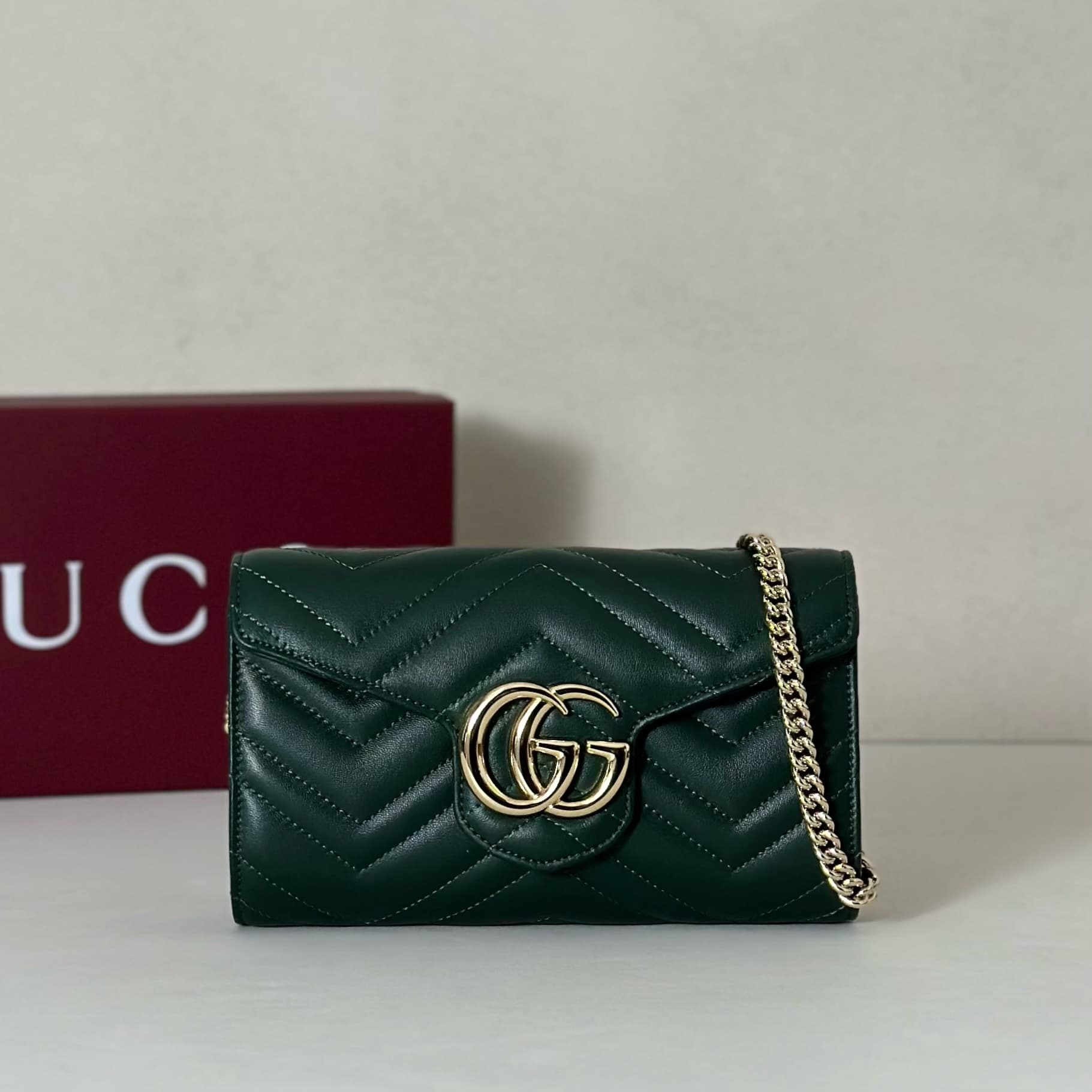 Gucci Marmont wallet on chain ‎Lambskin Drak Green 837745 High