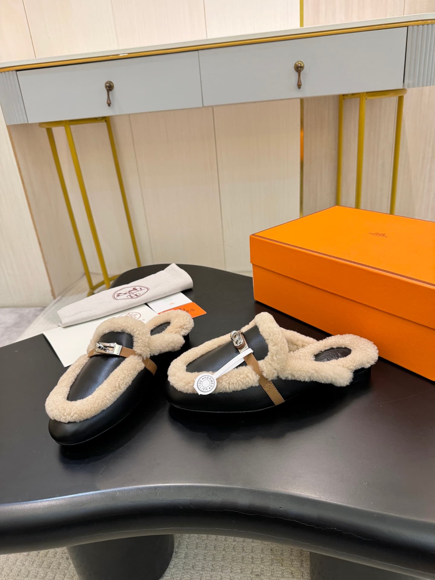 Hermes Oz mules in suede goatskin with Kelly buckle shoes women