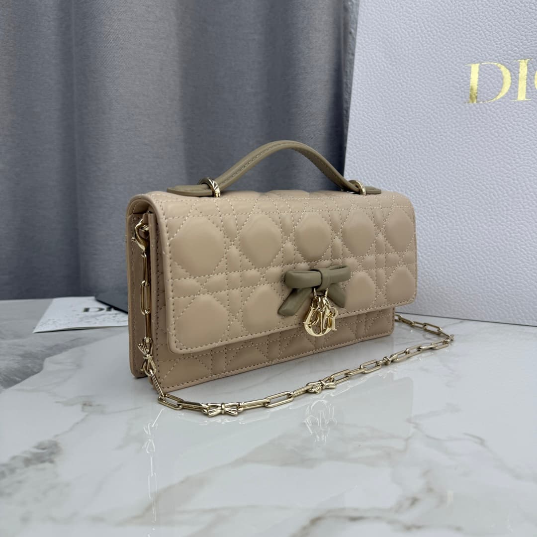 My Dior Mini Bag Cannage Lambskin In Beige With Leather Bow High
