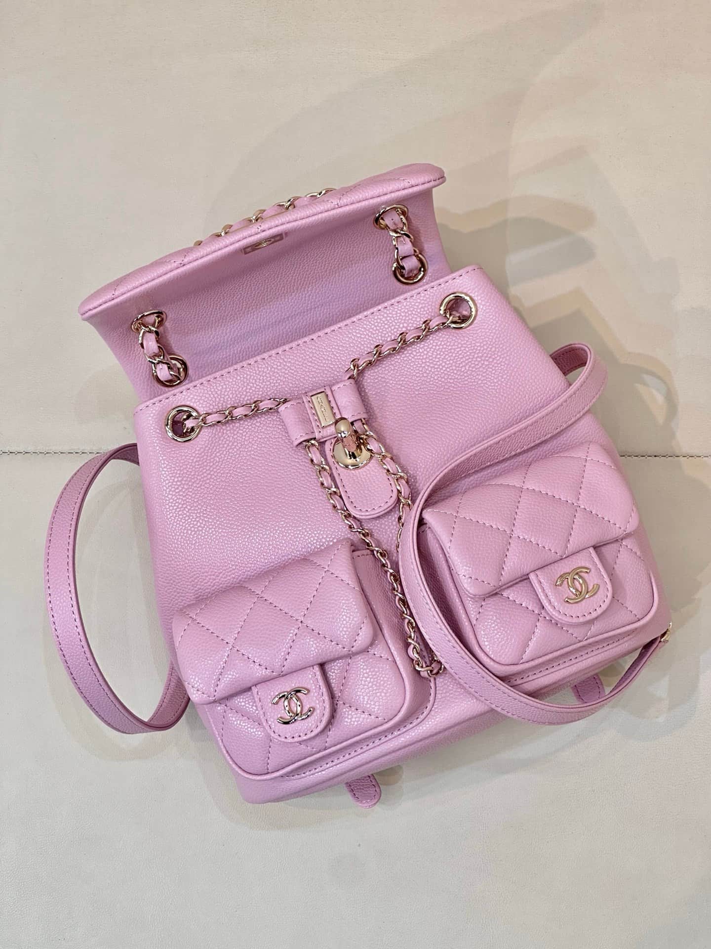 Chanel BACKPACK AS3860 Grained Shiny Calfskin & Gold-Tone Metal Pink TOP