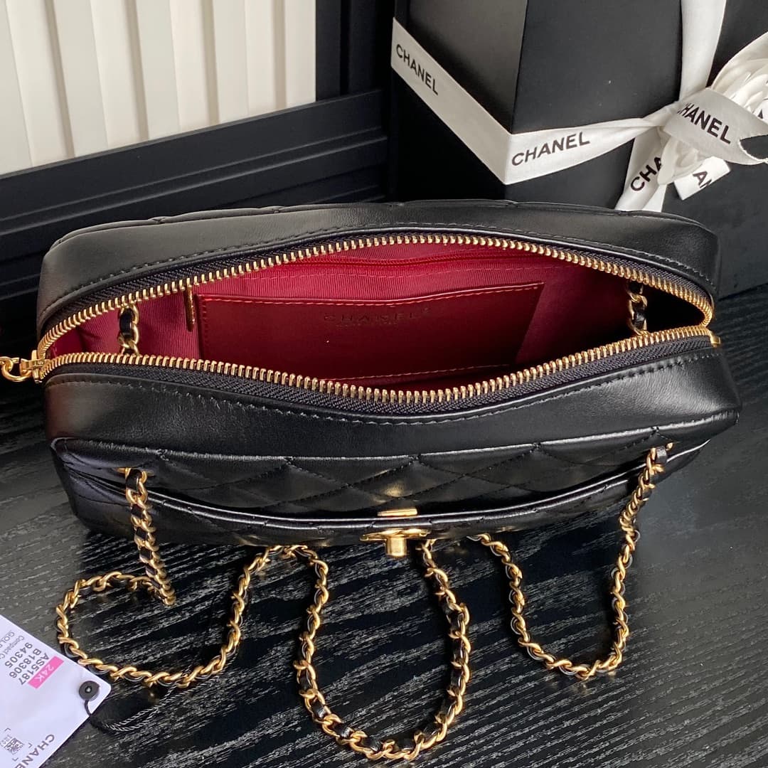 Chanel Maxi Camera Case Lambskin & Gold-Tone Metal Black AS5187 A