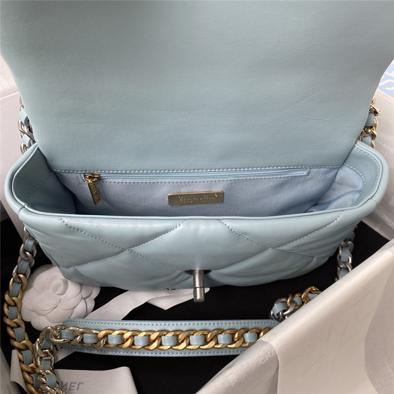 Chanel 19 Flap Bag Lambskin Blue Silver High
