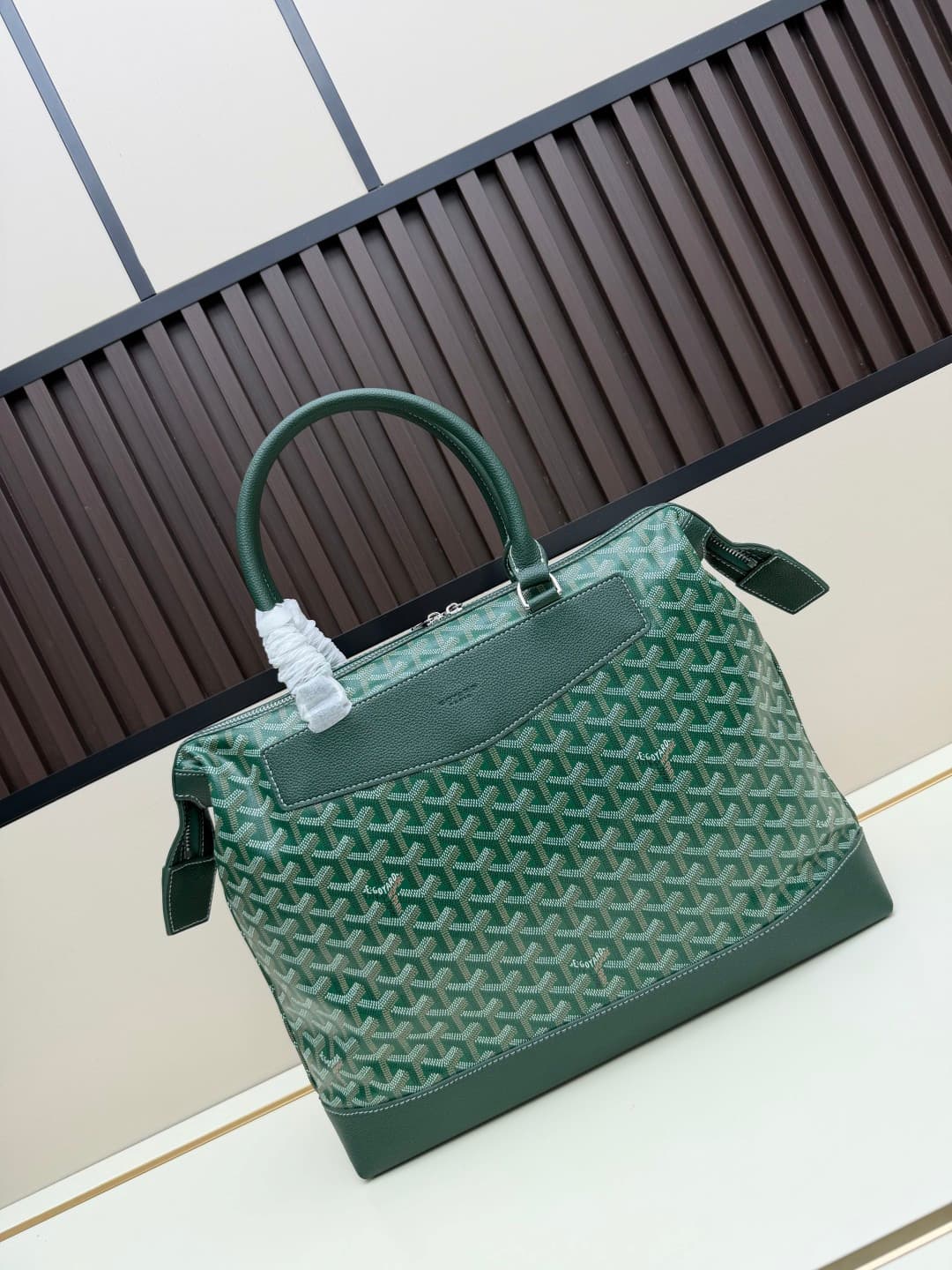 Goyard Cisalpin Document Case Green Chevron Print Coated Canvas Mid