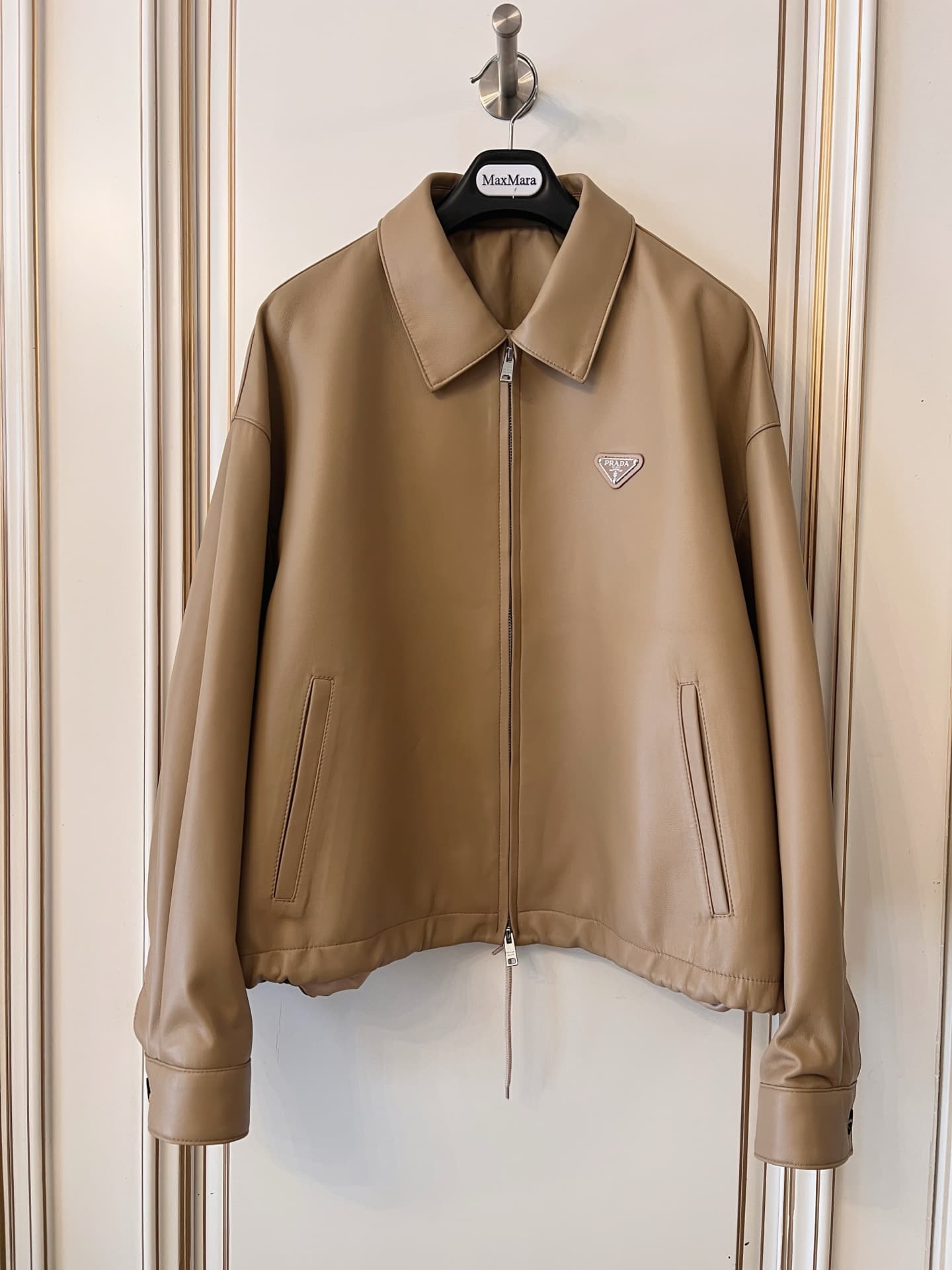 Prada Sand Beige Nappa Leather Blouson Jacket