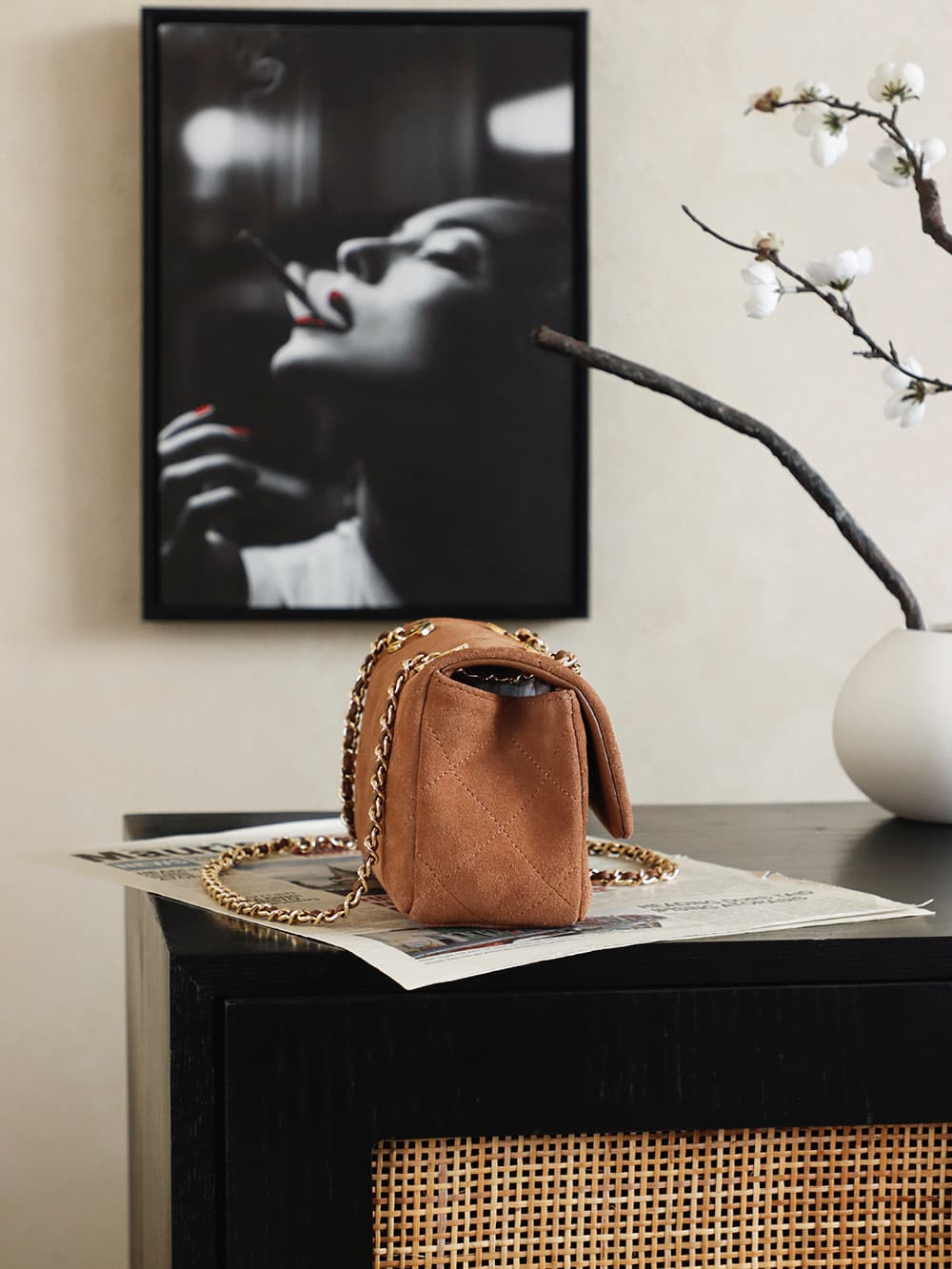 Chanel Flap Bag Suede Calfskin & Gold-Tone Metal Caramel AS6449 A