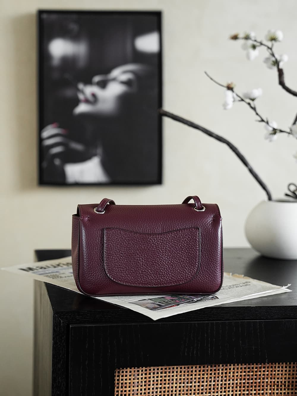 CHANEL Mini flap bag Grained Calfskin&Silver-tone metal Claret AS6573 A