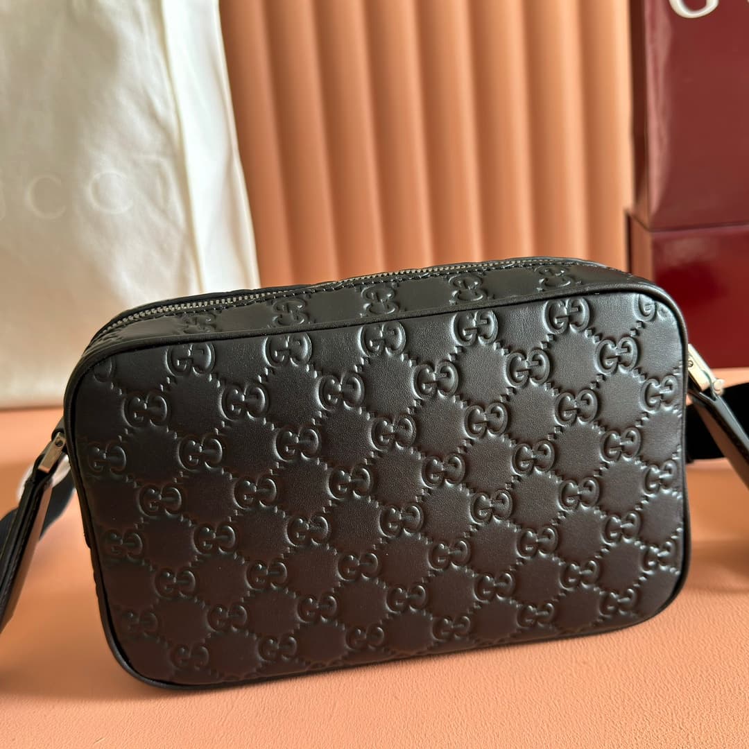 Gucci GG Emblem small crossbody bag Black embossed GG smooth leather ‎850242 High