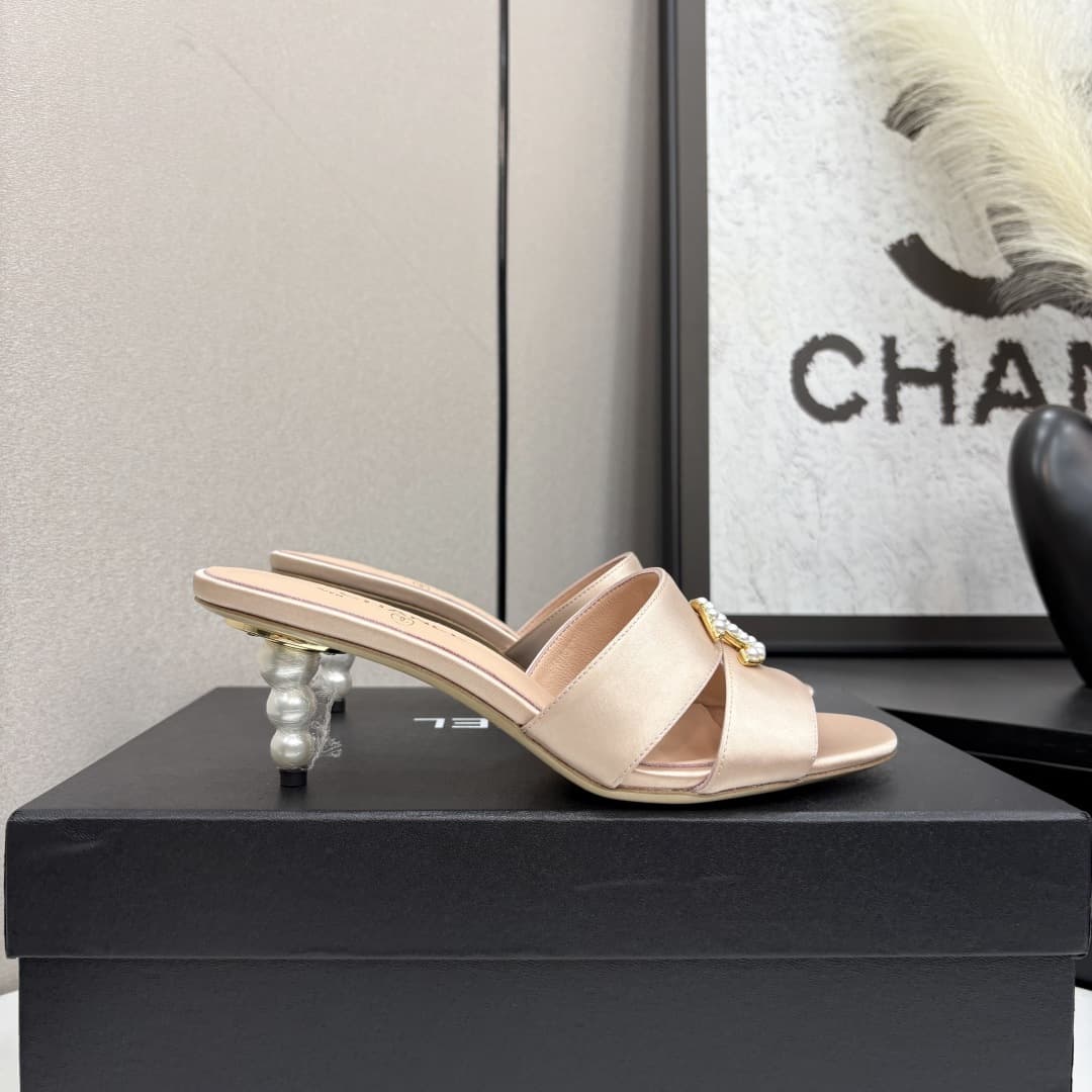 Chanel Patent Lambskin Pearl Mules Shoes Women