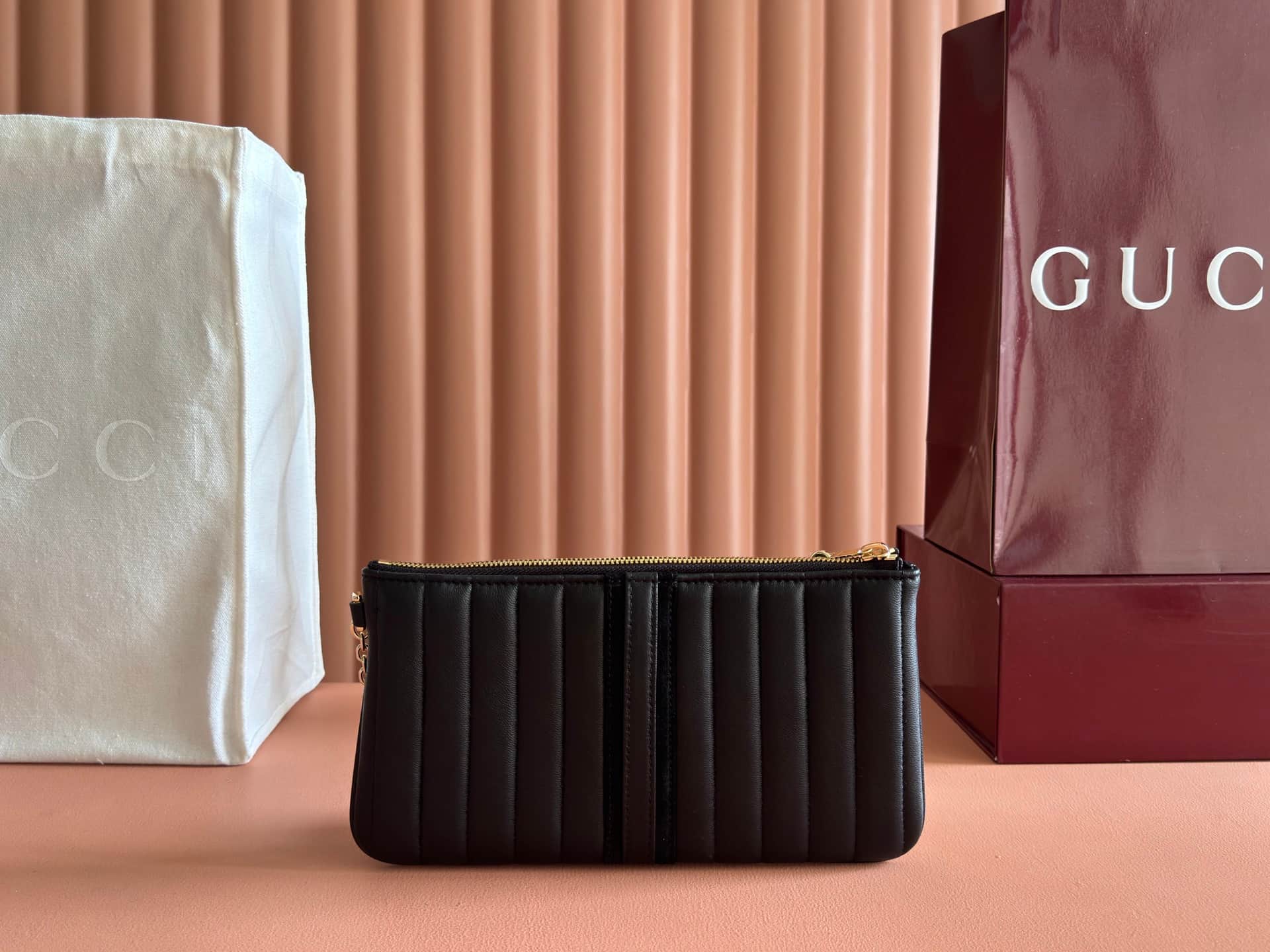Gucci GG Marmont pouch with strap Black vertical matelassé nappa leather A006X2 High