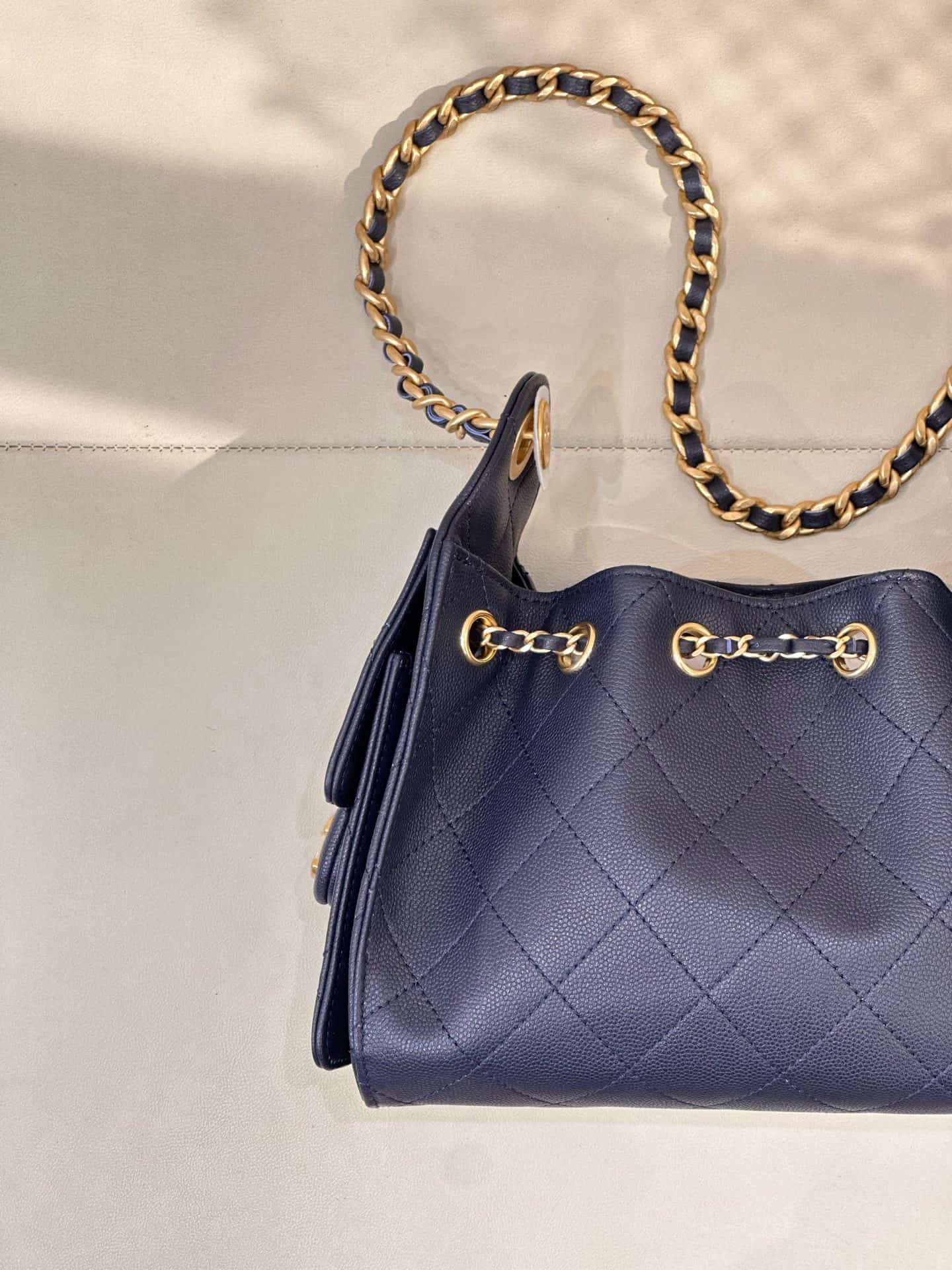 CHANEL 25 Mini Handbag AS5631 Grained Calfskin & Gold-tone Metal Drak Blue TOP