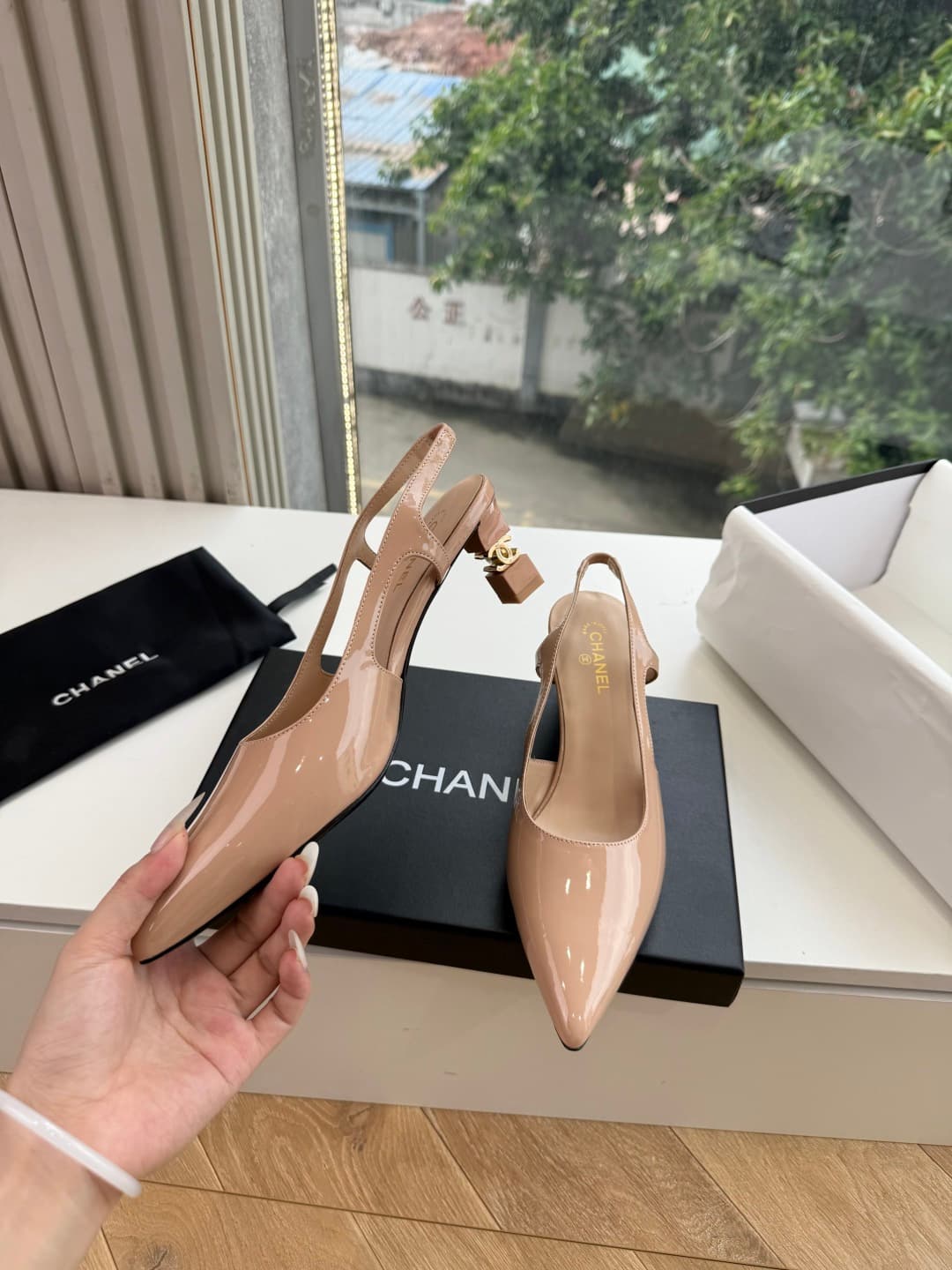 Chanel Patent Calfskin Slingback Pumps