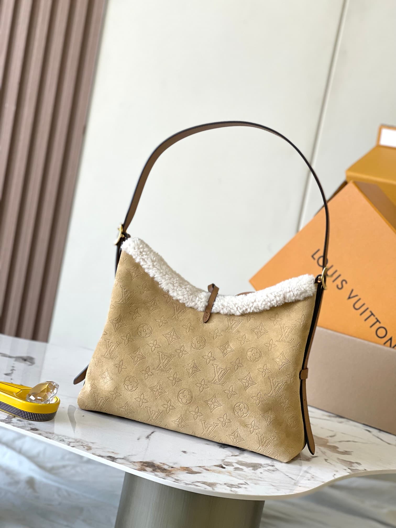 Louis Vuitton CarryAll PM Suede leather Beige M11843 Top