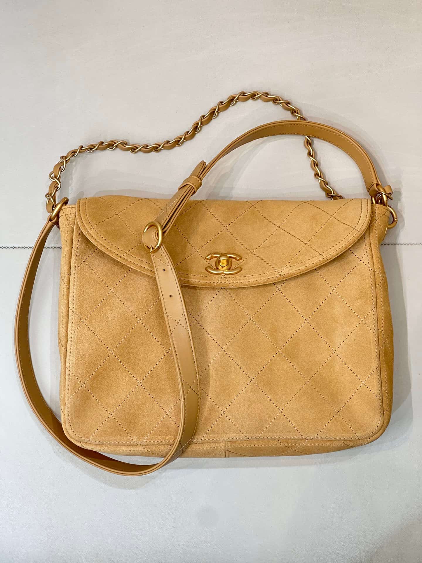 Chanel Matelasse Suede Shoulder Bag& Gold-Tone Metal Yellow AS5883 TOP
