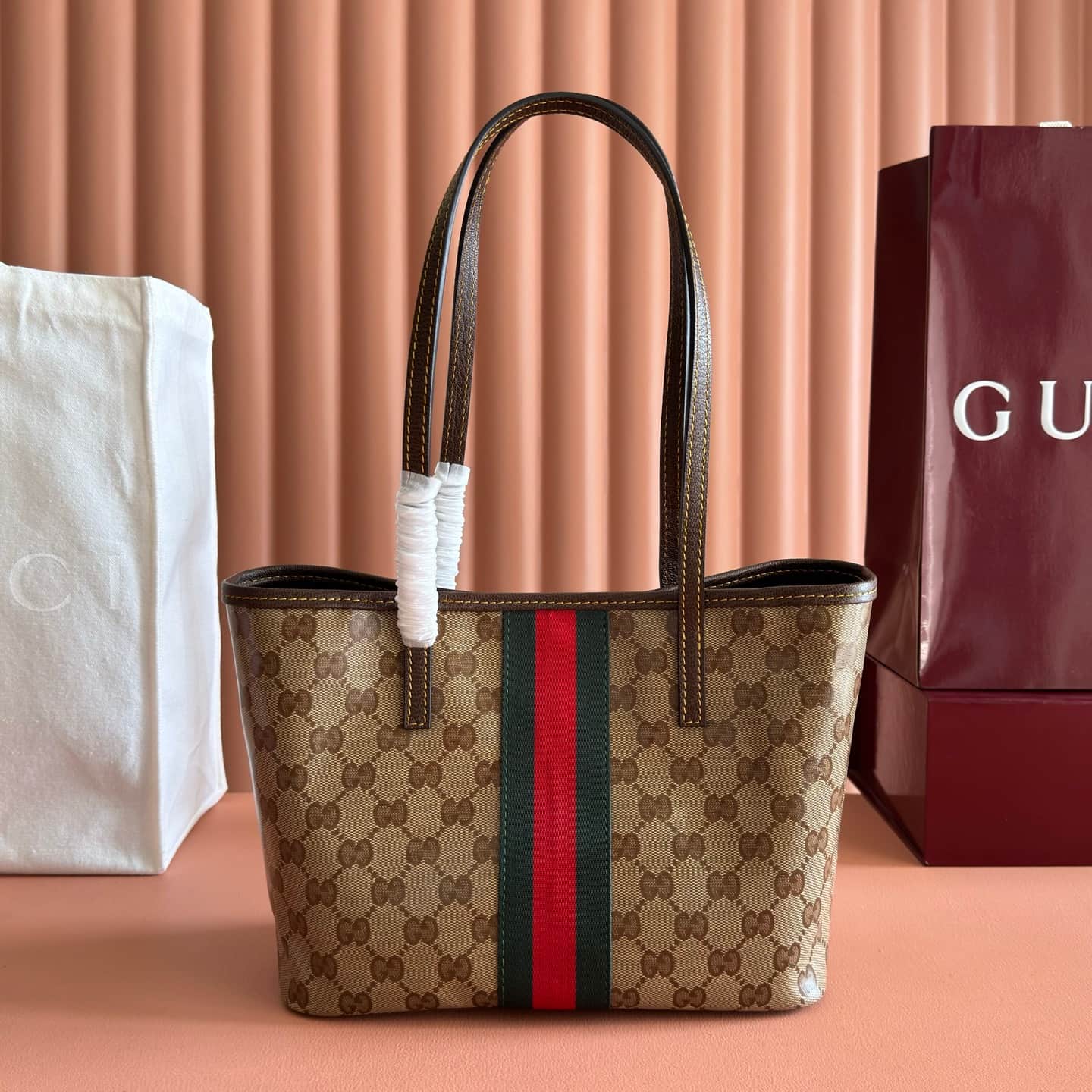 Gucci Tribeca small tote bag sand and brown GG canvas 875236 High