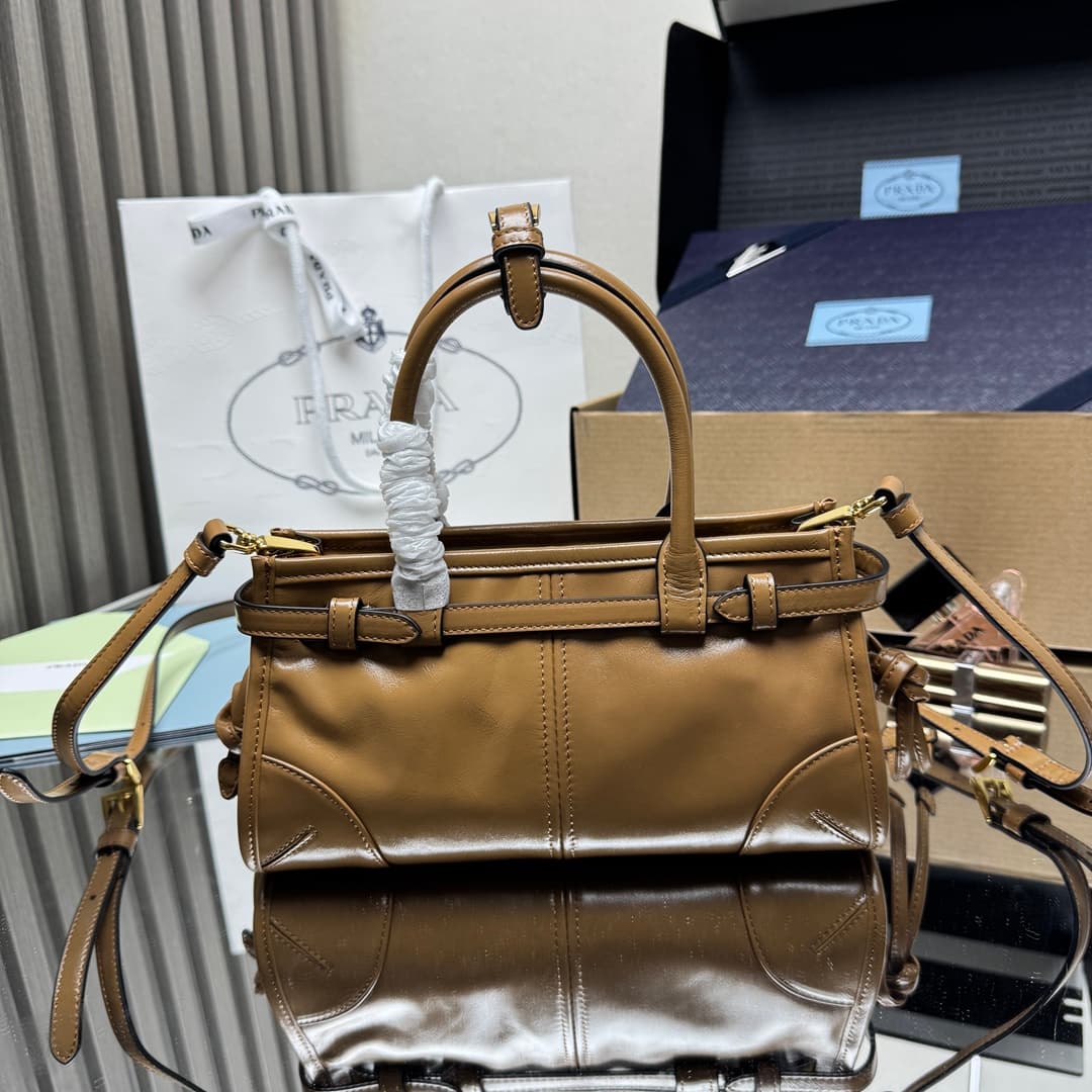 Prada Bonnie leather mini handbag Calfskin leather 1BA486 TAN High