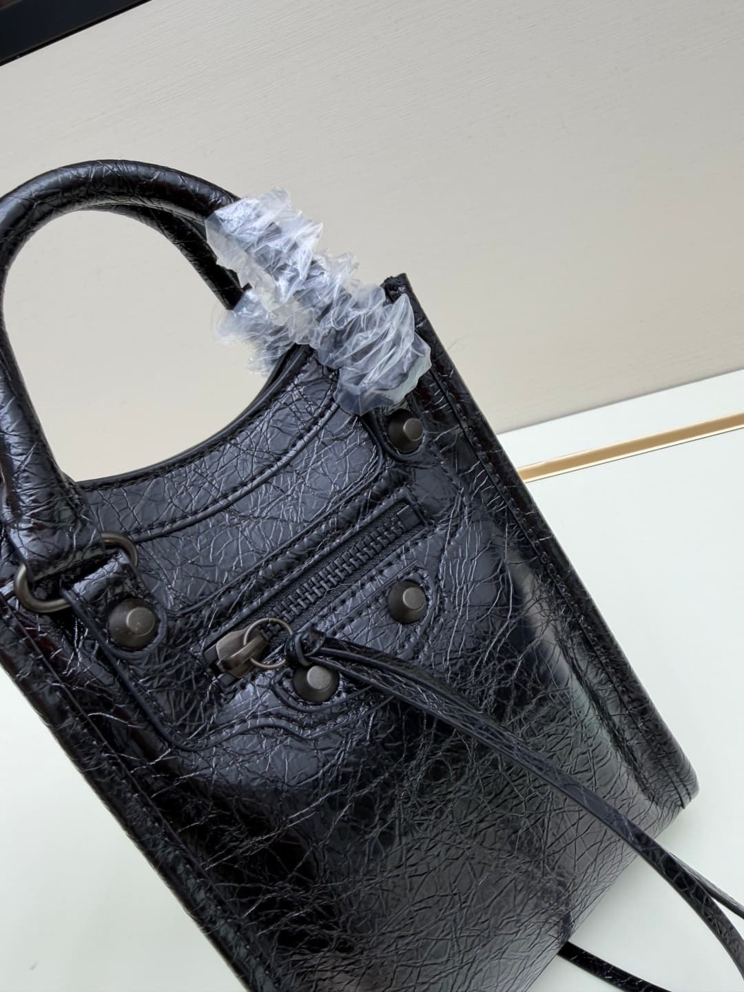 Balenciaga Le City Leather Tote Phone Holder Black High