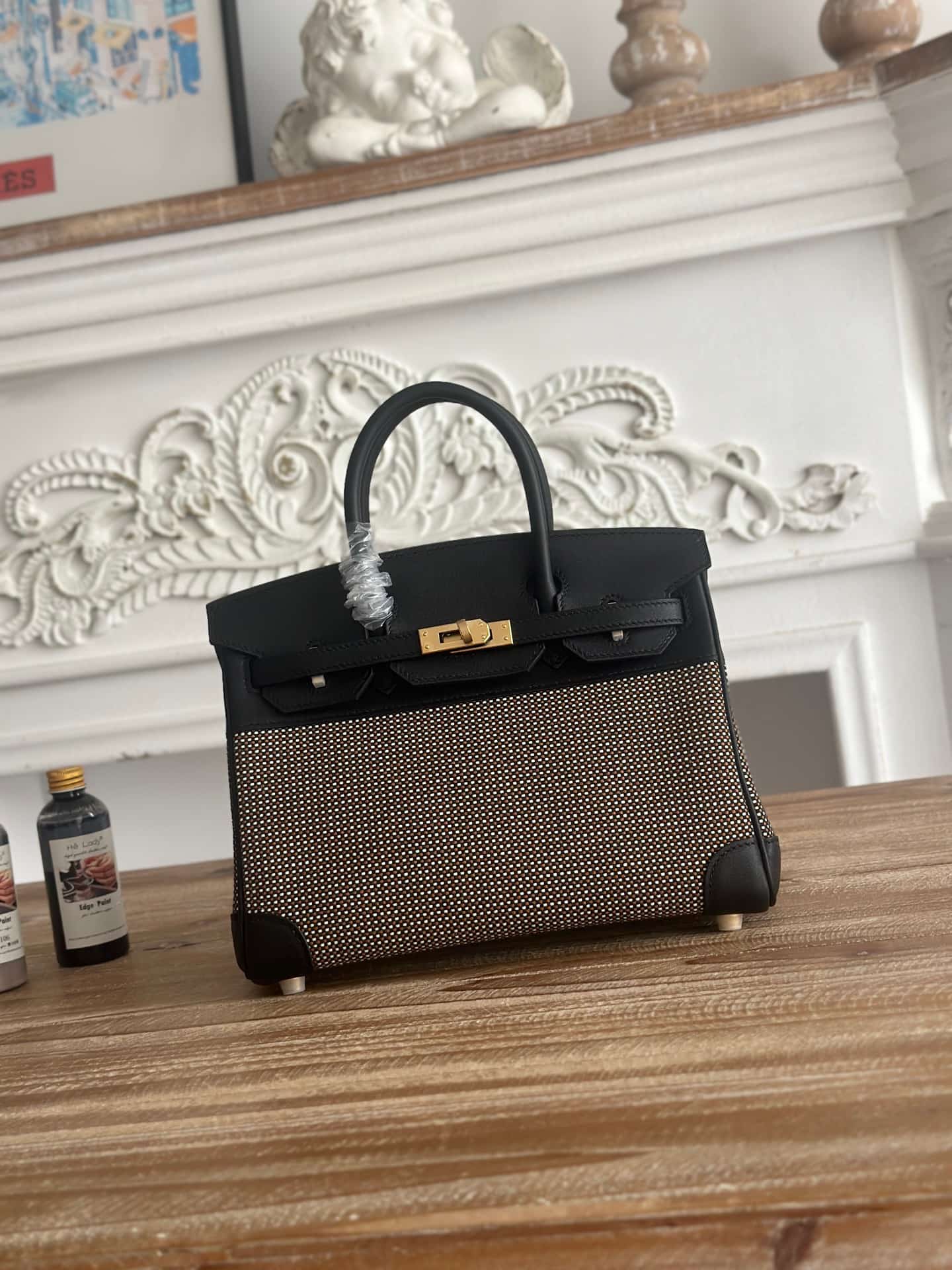 Hermes Birkin 25/30 Bag Canvas & Swift Leather WAX High