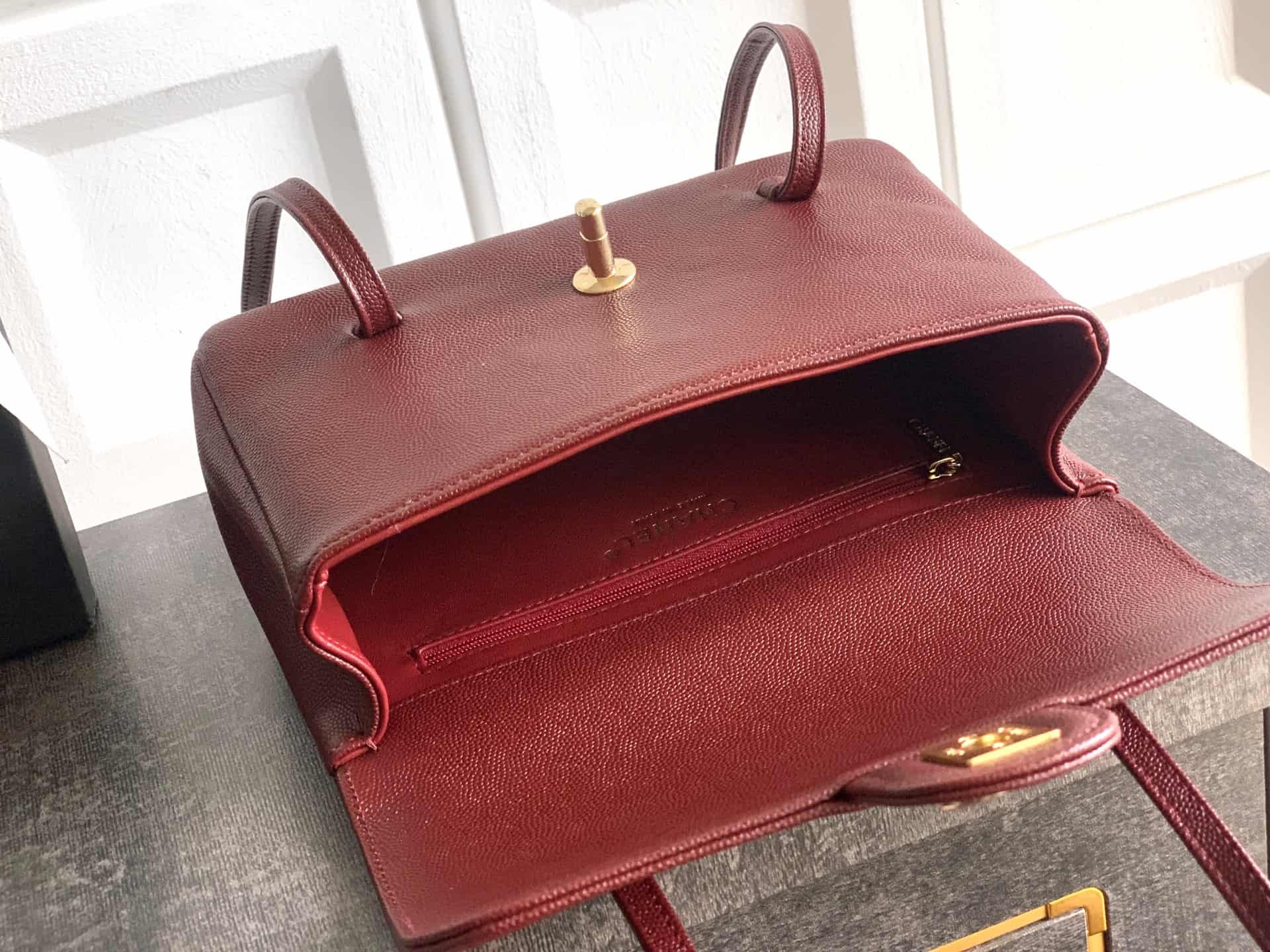 Chanel Clutch with Leather Strap Grained Shiny Calfskin & Gold-Tone Metal Claret  5809 High