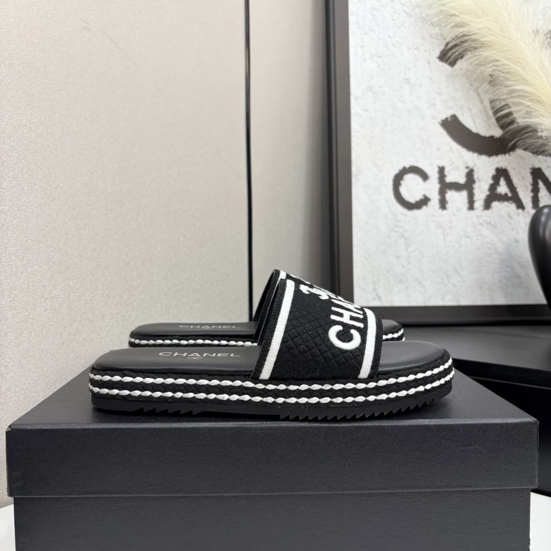 Chanel Lambskin Embroidered CC Mule Sandal Shoes Women