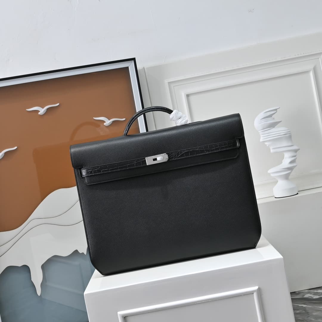 Hermes Kelly depeches Togo 36 briefcase In Black CalfskIn WAX High