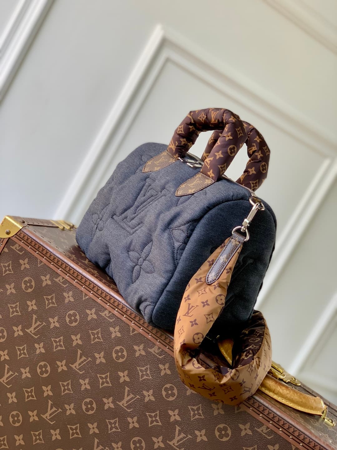 Louis Vuitton Speedy Bandouliere 25 Puffygram nylon M26956 black jeans high