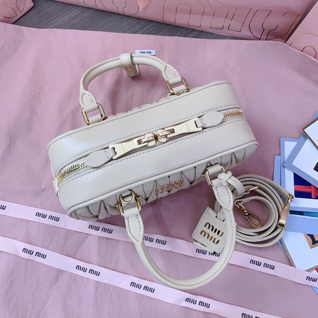 Miu Miu Arcadie matelassé nappa leather bag 5BB142 Light Yellow High
