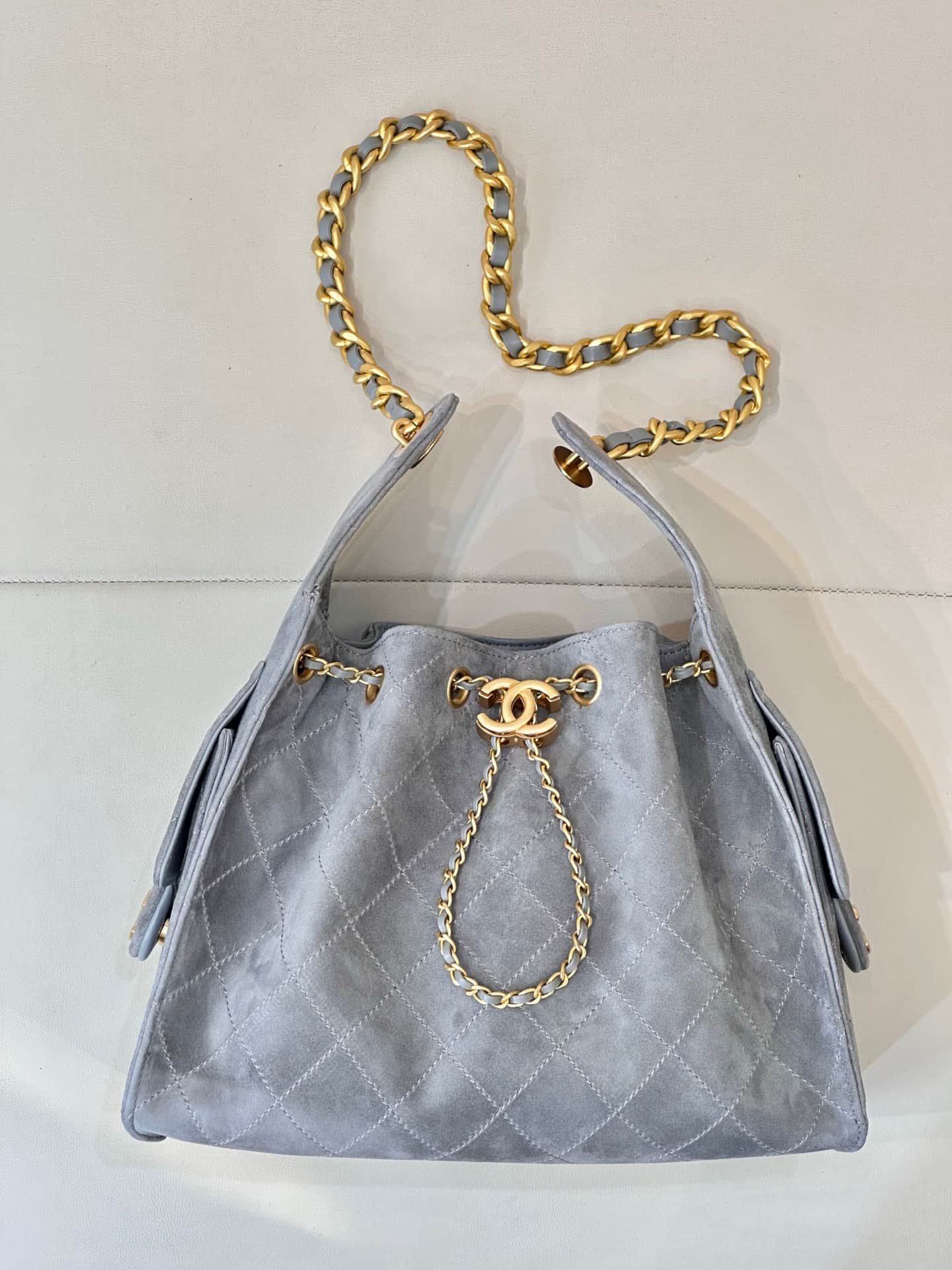 Chanel 25 Small Hobo handbag AS5293 Suede &Gold-tone Metal Grey TOP
