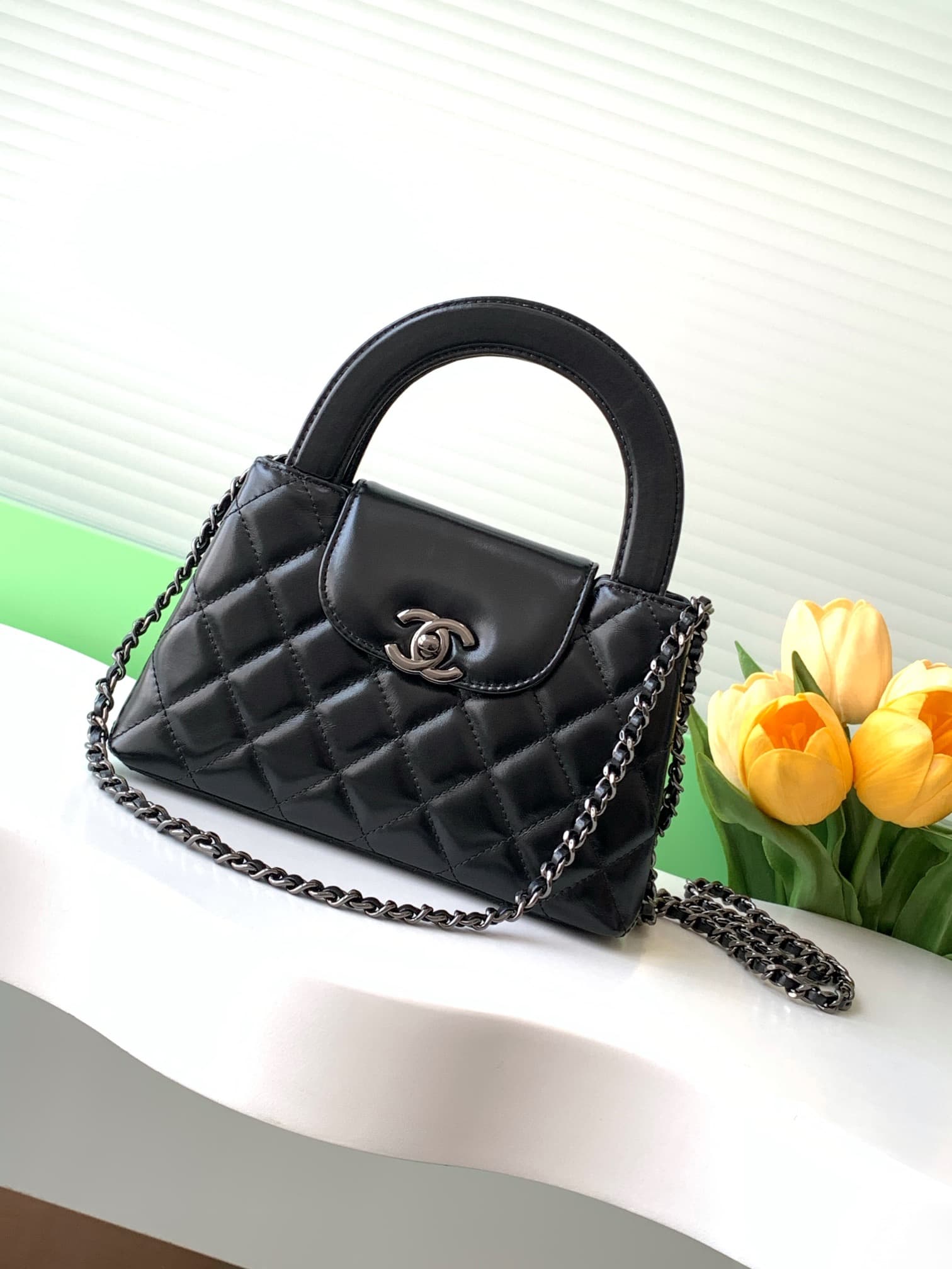 Chanel MINI SHOPPING BAG AS4416 Shiny Aged Calfskin & Black-Tone Metal Black A