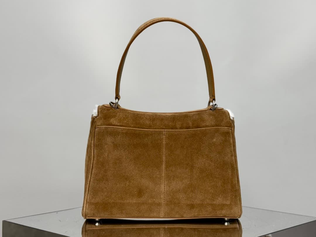 Balenciaga Rodeo Small Bag in Noce Suede Calfskin and White Fleece With Silver-Tone Metal TOP