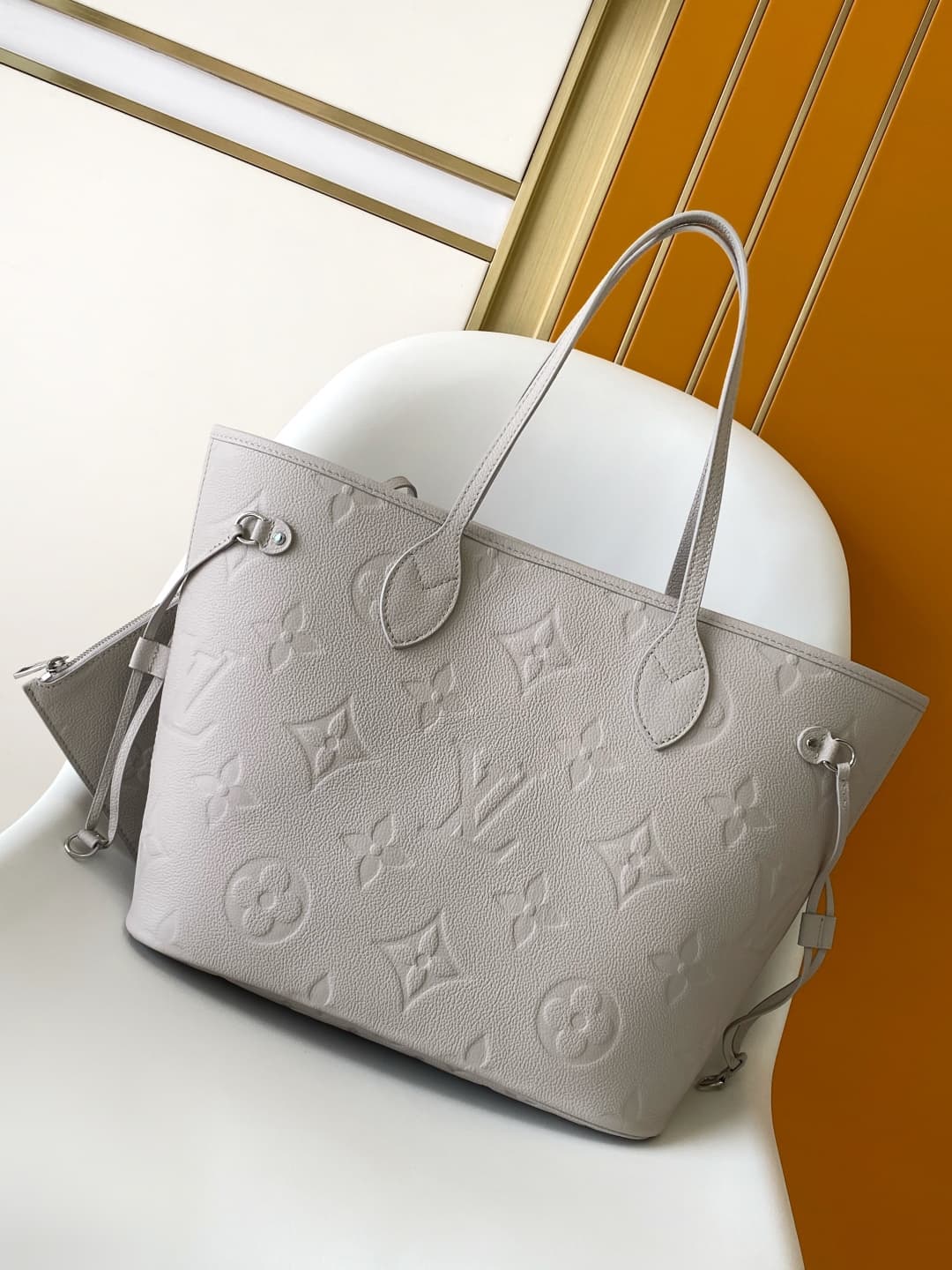 Louis Vuitton Neverfull MM Monogram Empreinte Leather M13758 Brume Gray High