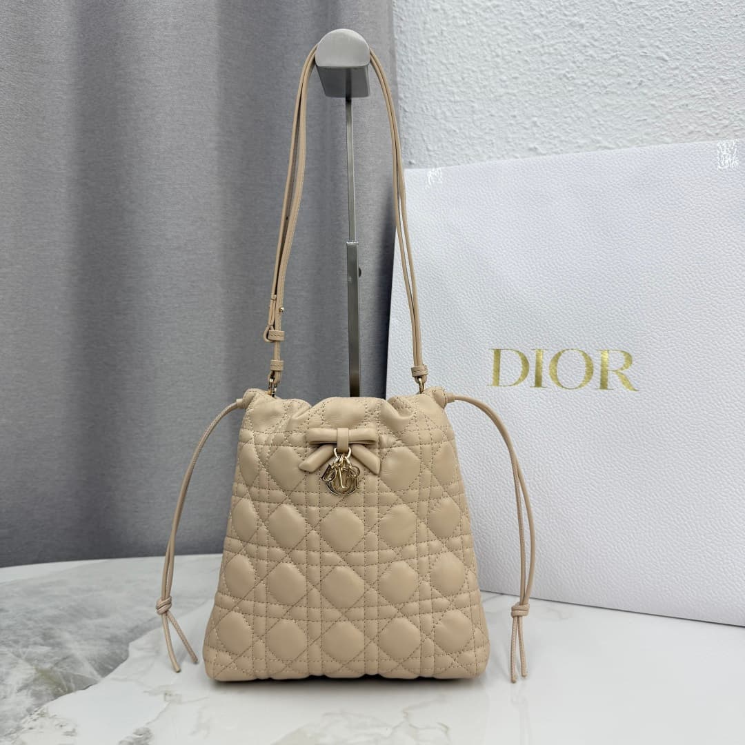 Adiorable Mini Bucket Bag Caramel Beige Cannage Lambskin High
