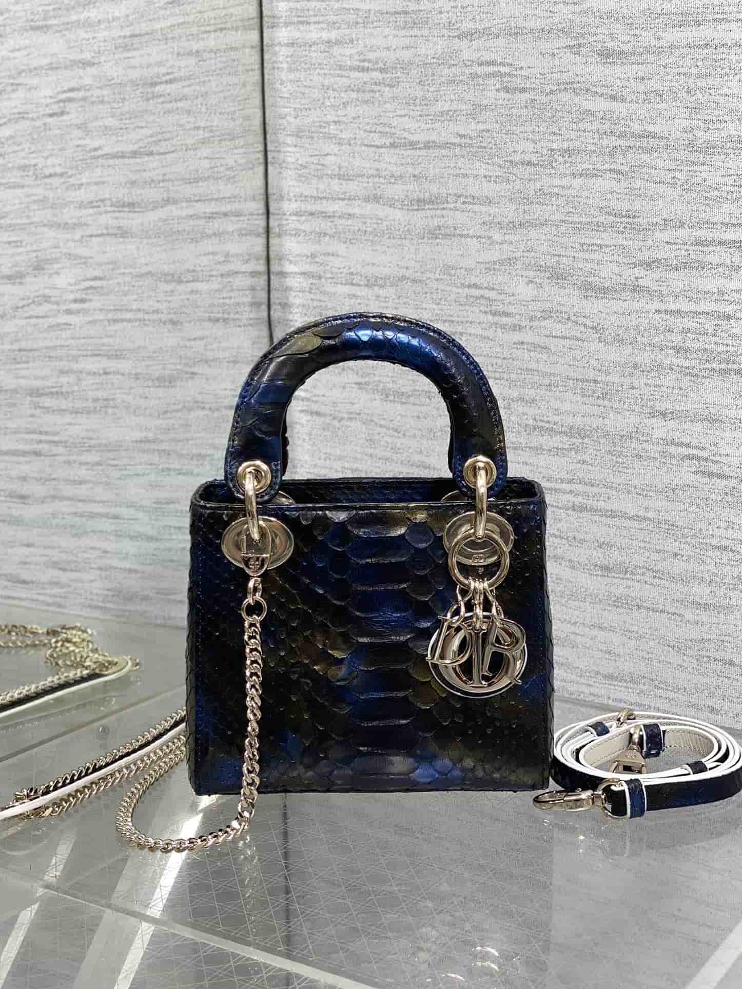 MINI LADY Dior BAG Cannage Python Gold-tone Metal High