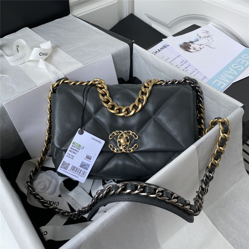 Chanel 19 Flap Bag Lambskin Dark Grey High