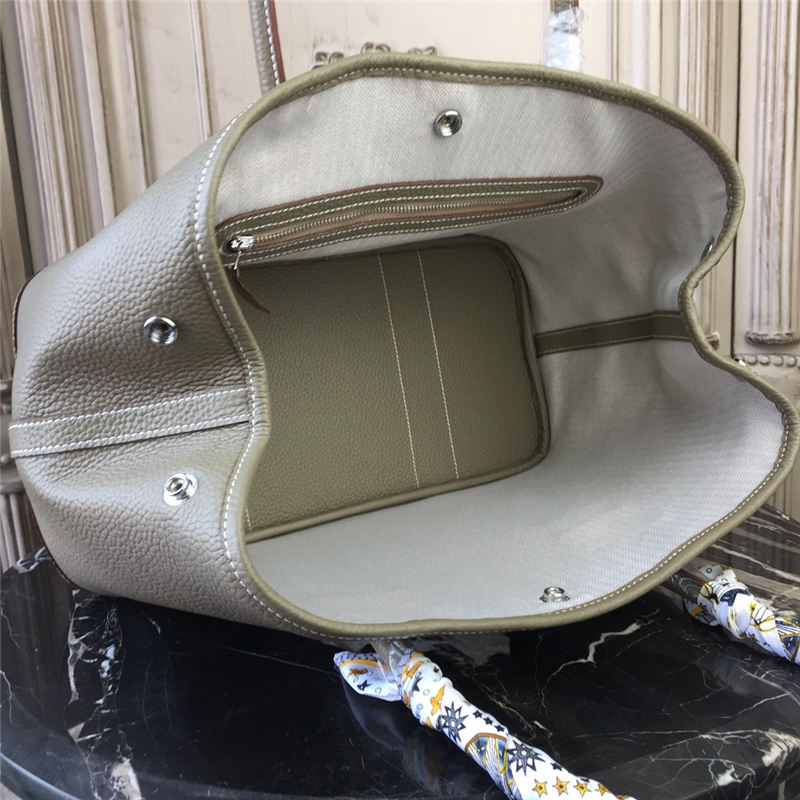 Hermes Garden Party 30/36 Bag Calfskin In Gri Elephant High