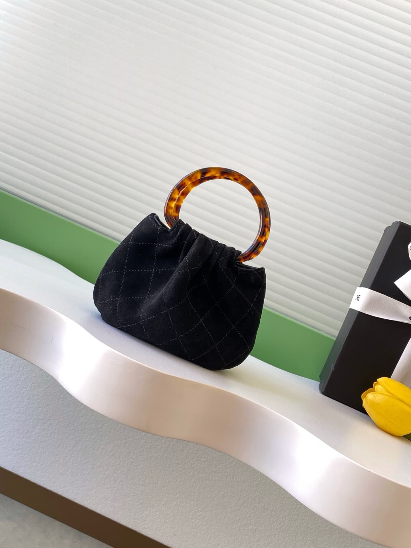 Chanel Mini Hobo Bag Suede Calfskin Turtoise-Shell Effect Plexi & Gold-Tone Metal Black AS4981 High