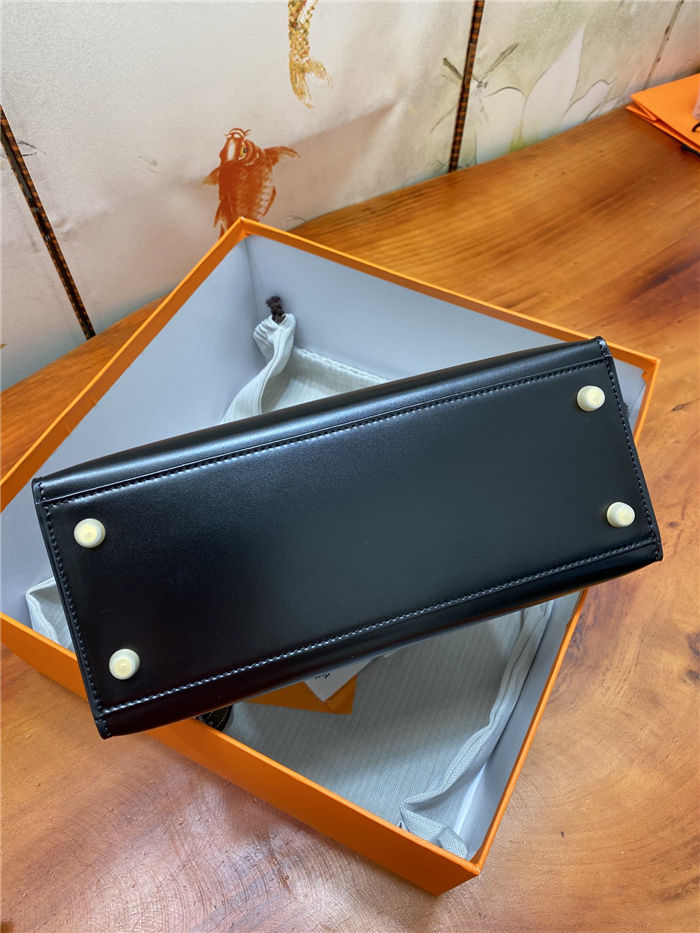 Hermes Kelly 25/28/32cm Sellier Bag Box Leather In Black WAX High Customizing style