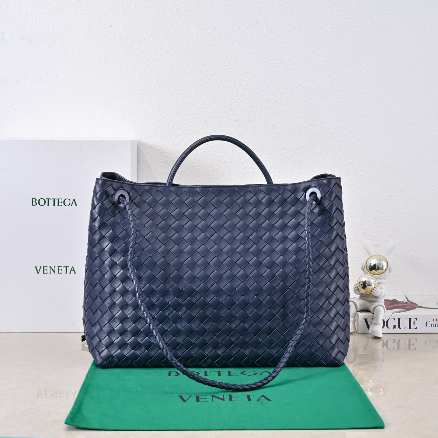BV Andiamo Large Top handle bag Dark Blue Silver Metal High